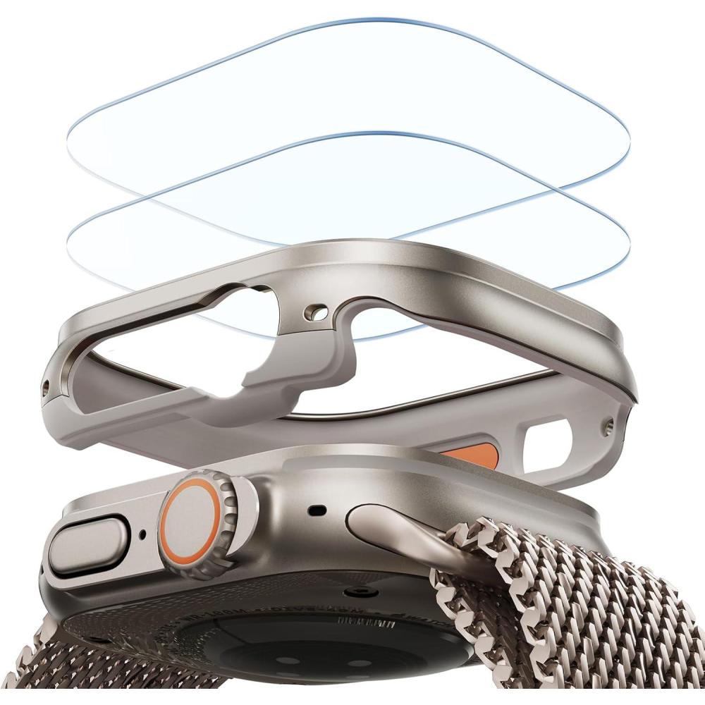 imageESR for Apple Watch Ultra 3 Ultra 2 Ultra Case with Screen Protector 49mm 2025 Military Grade Protection Aluminum Alloy Case with 2 Pack Armorite Glass Protector Set Stay Original Titanium  202420232022 Aluminum Alloy Case Stay OriginalTitanium