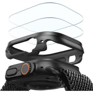 ESR for Apple Watch Ultra 3 /Ultra 2 /Ultra Case with Screen Protector 49mm (2025) Military Grade Protection, Aluminum Alloy Case with 2 Pack Armorite Glass Protector Set, Stay Original, Titanium | (2024/2023/2022), Aluminum Alloy Case, Stay Original(Black)