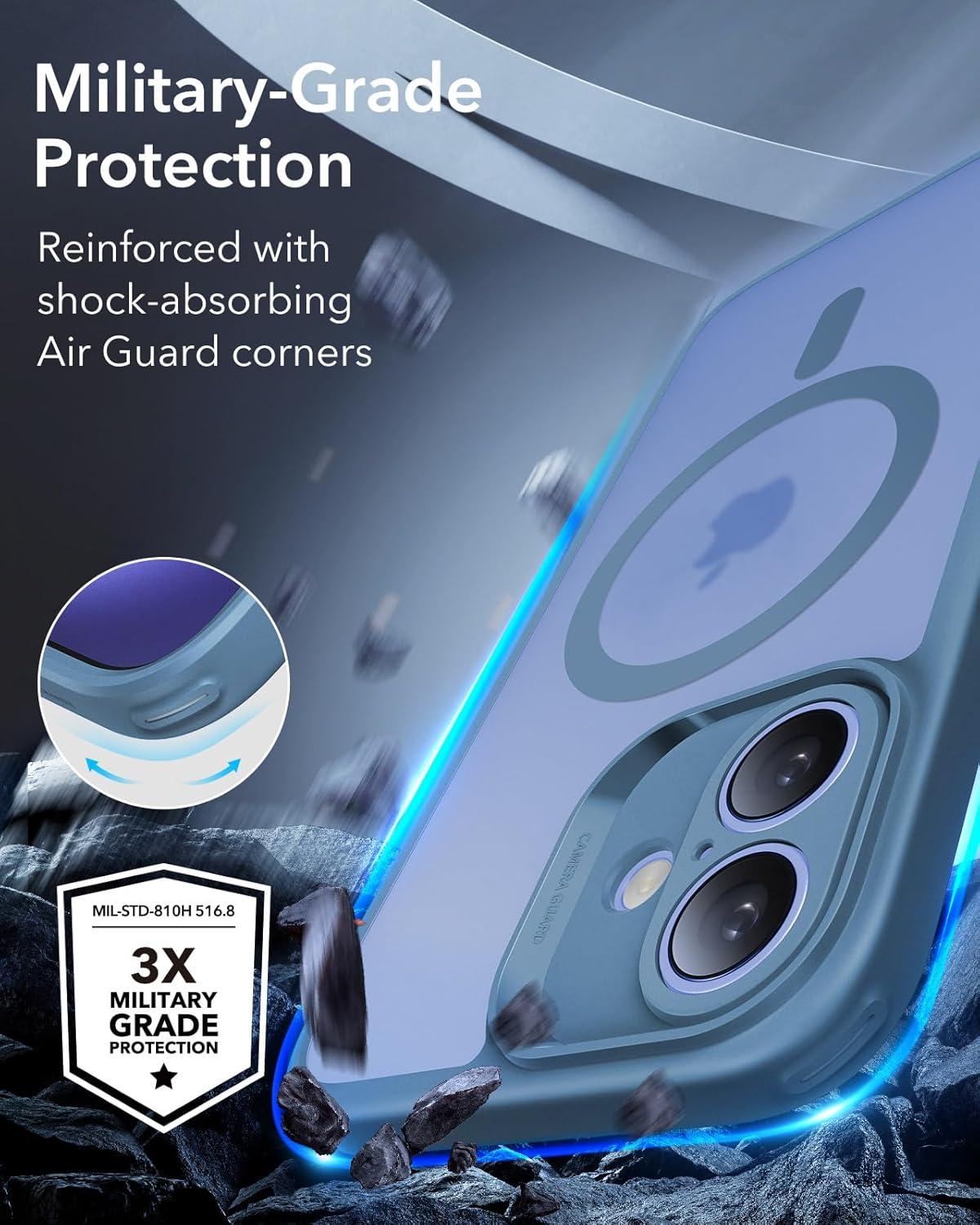 imageESR for iPhone 16 Plus Case 4 in 1 Set Translucent Matte Case Compatible with MagSafe MilitaryGrade Protection Classic SeriesFrosted BlueFrosted Blue Set