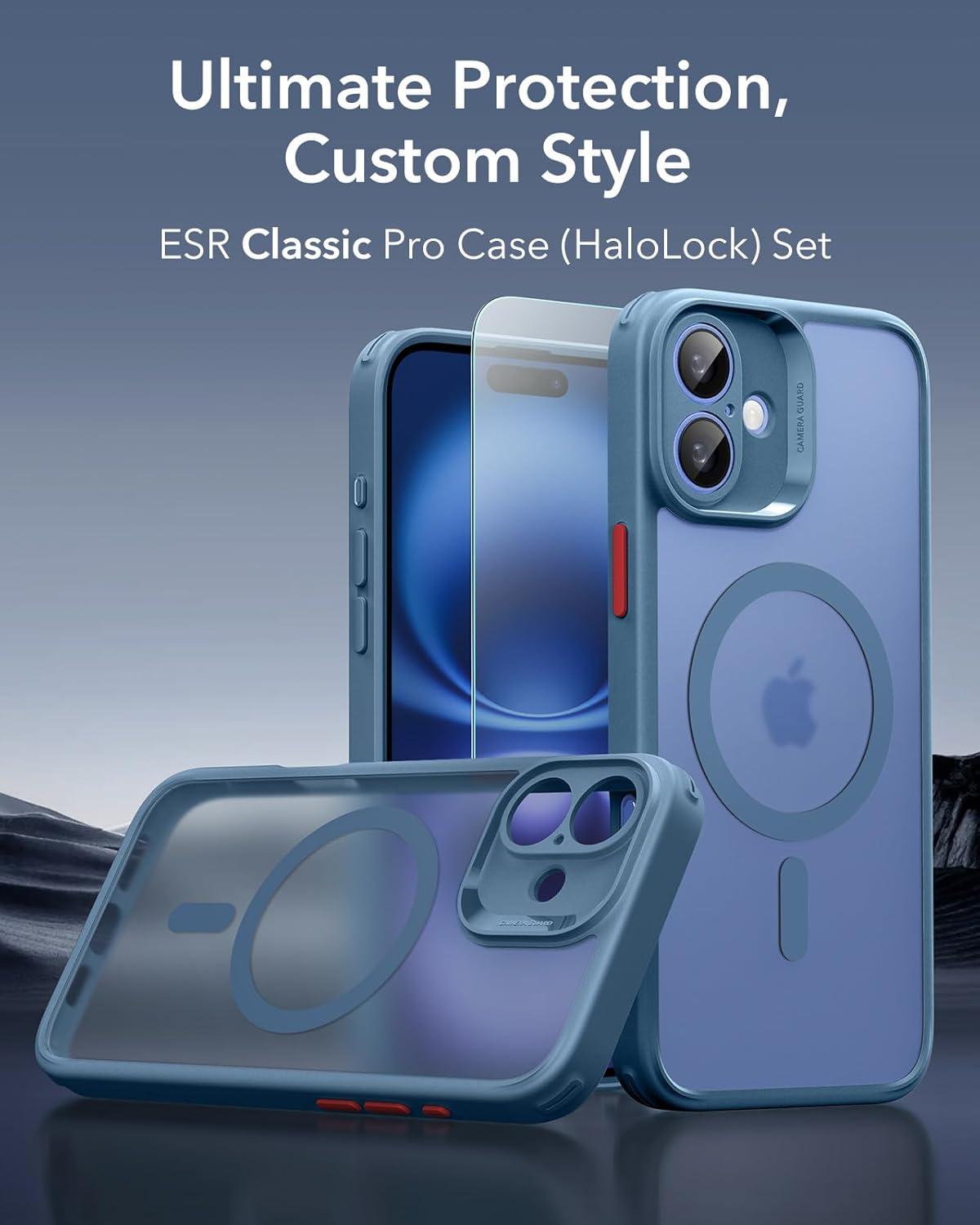 imageESR for iPhone 16 Plus Case 4 in 1 Set Translucent Matte Case Compatible with MagSafe MilitaryGrade Protection Classic SeriesFrosted BlueFrosted Blue Set