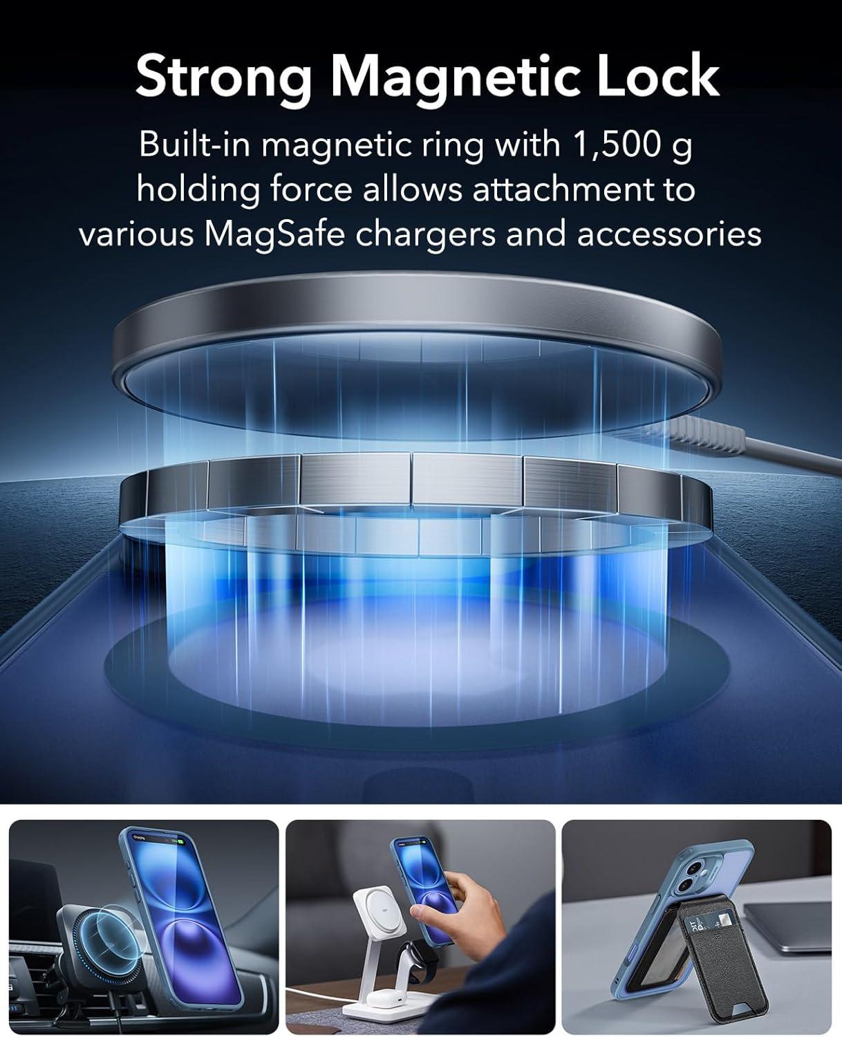 imageESR for iPhone 16 Plus Case 4 in 1 Set Translucent Matte Case Compatible with MagSafe MilitaryGrade Protection Classic SeriesFrosted BlueFrosted Blue Set