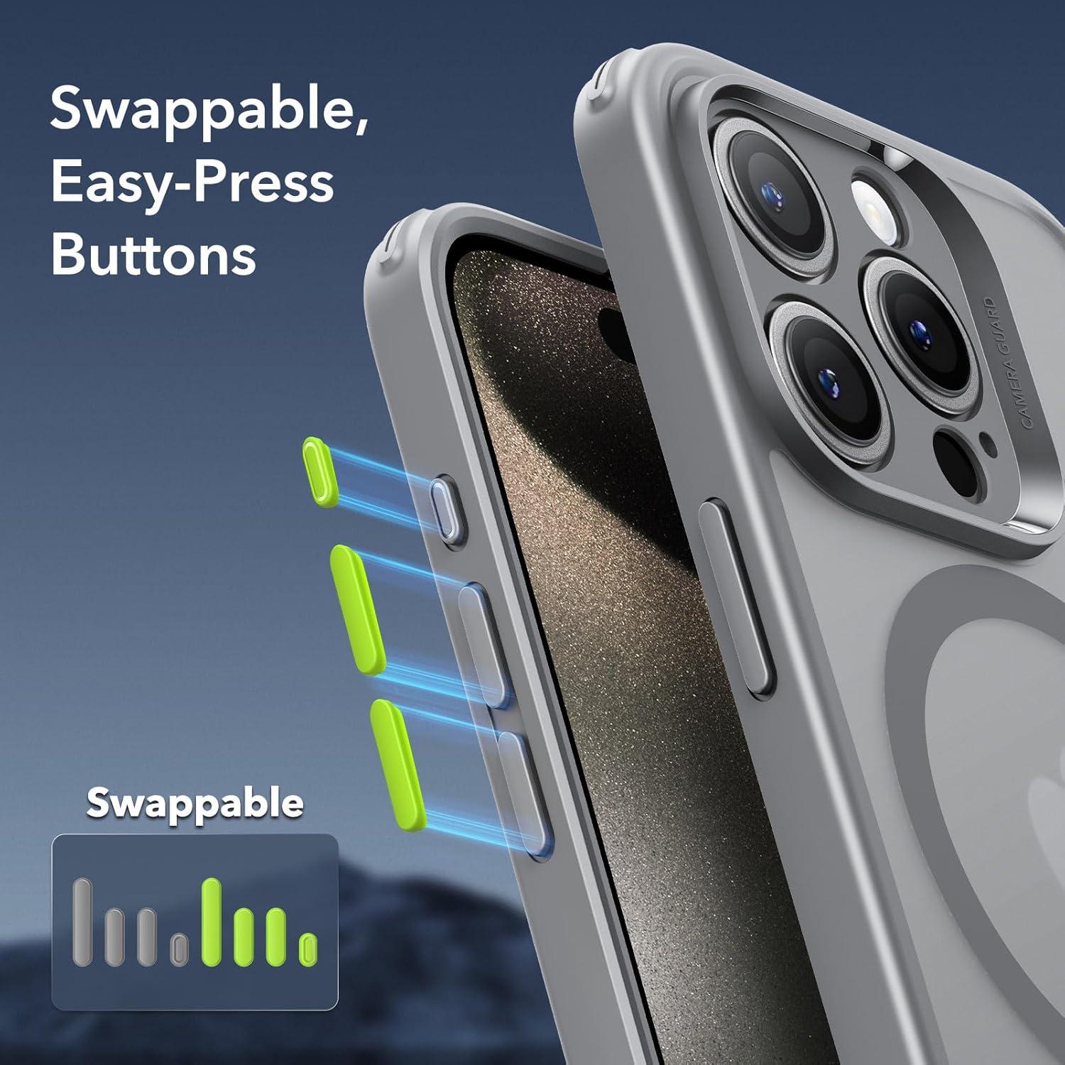 imageESR for iPhone 16 Plus Case 4 in 1 Set Translucent Matte Case Compatible with MagSafe MilitaryGrade Protection Classic SeriesFrosted BlueFrosted Grey Set