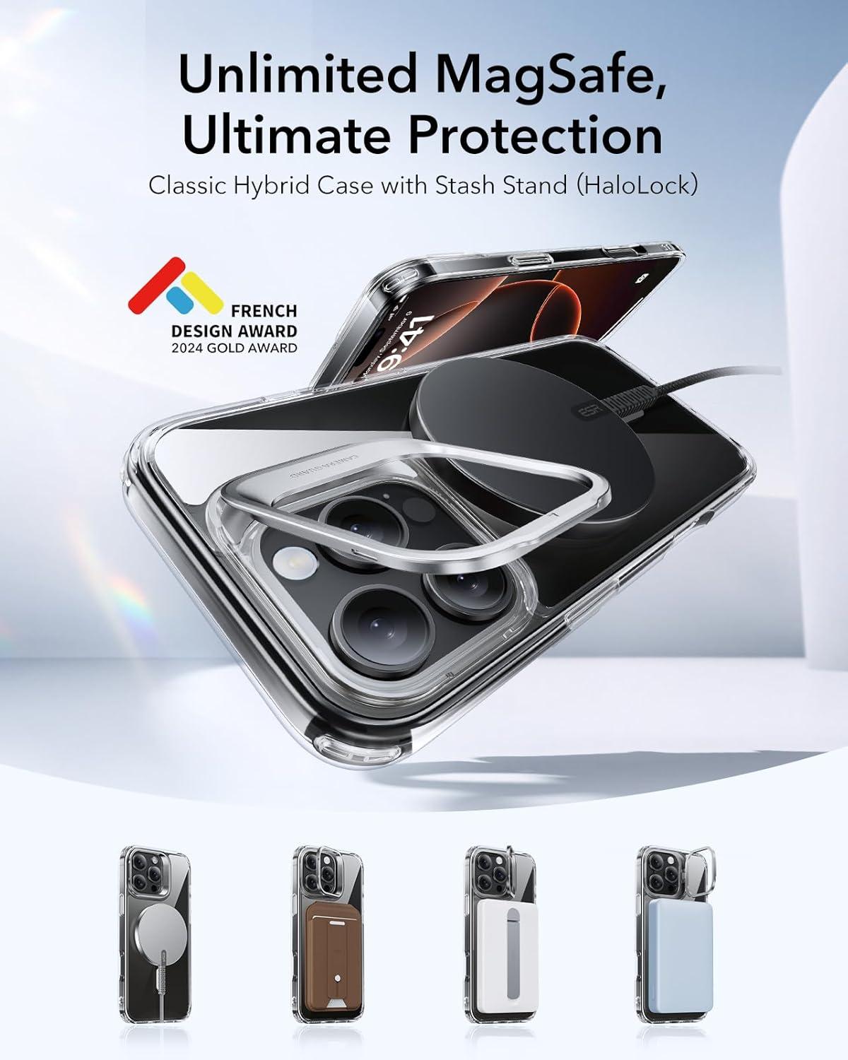 imageESR for iPhone 16 Plus Case Compatible with MilitaryGrade Protective Case Builtin Stash Stand Phone Case ScratchResistant Back Cover Classic Series Clear GreenAClear