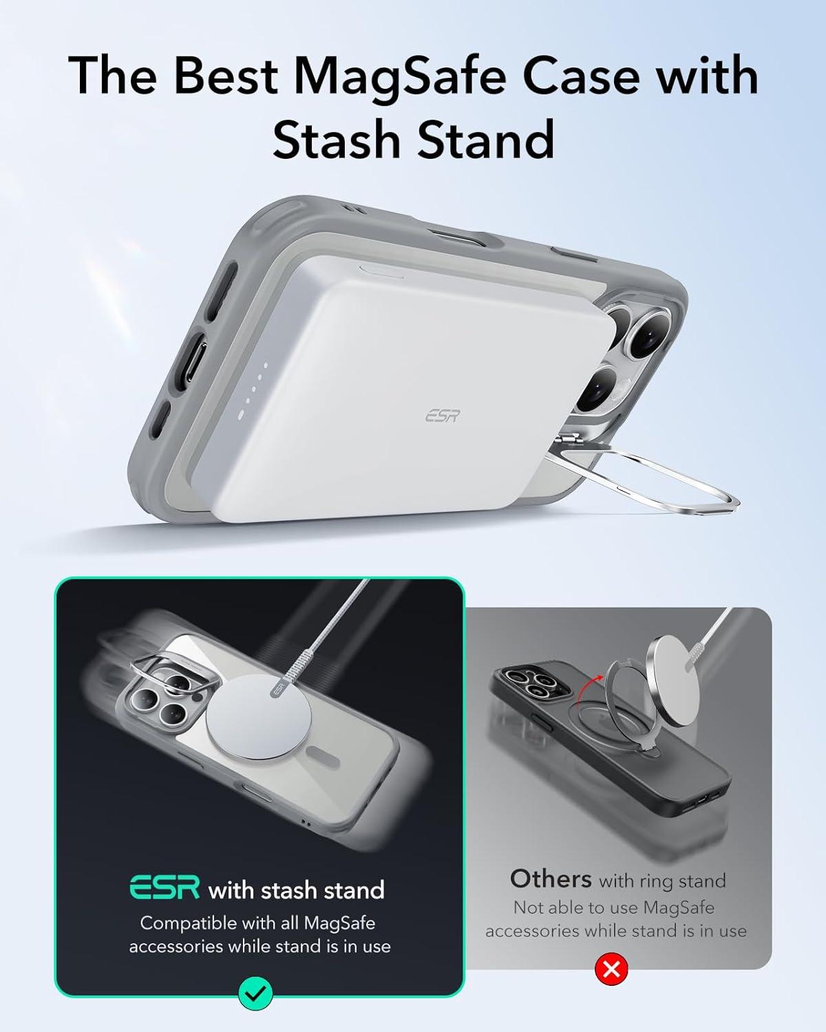 imageESR for iPhone 16 Plus Case Compatible with MilitaryGrade Protective Case Builtin Stash Stand Phone Case ScratchResistant Back Cover Classic Series Clear GreenBClear Grey