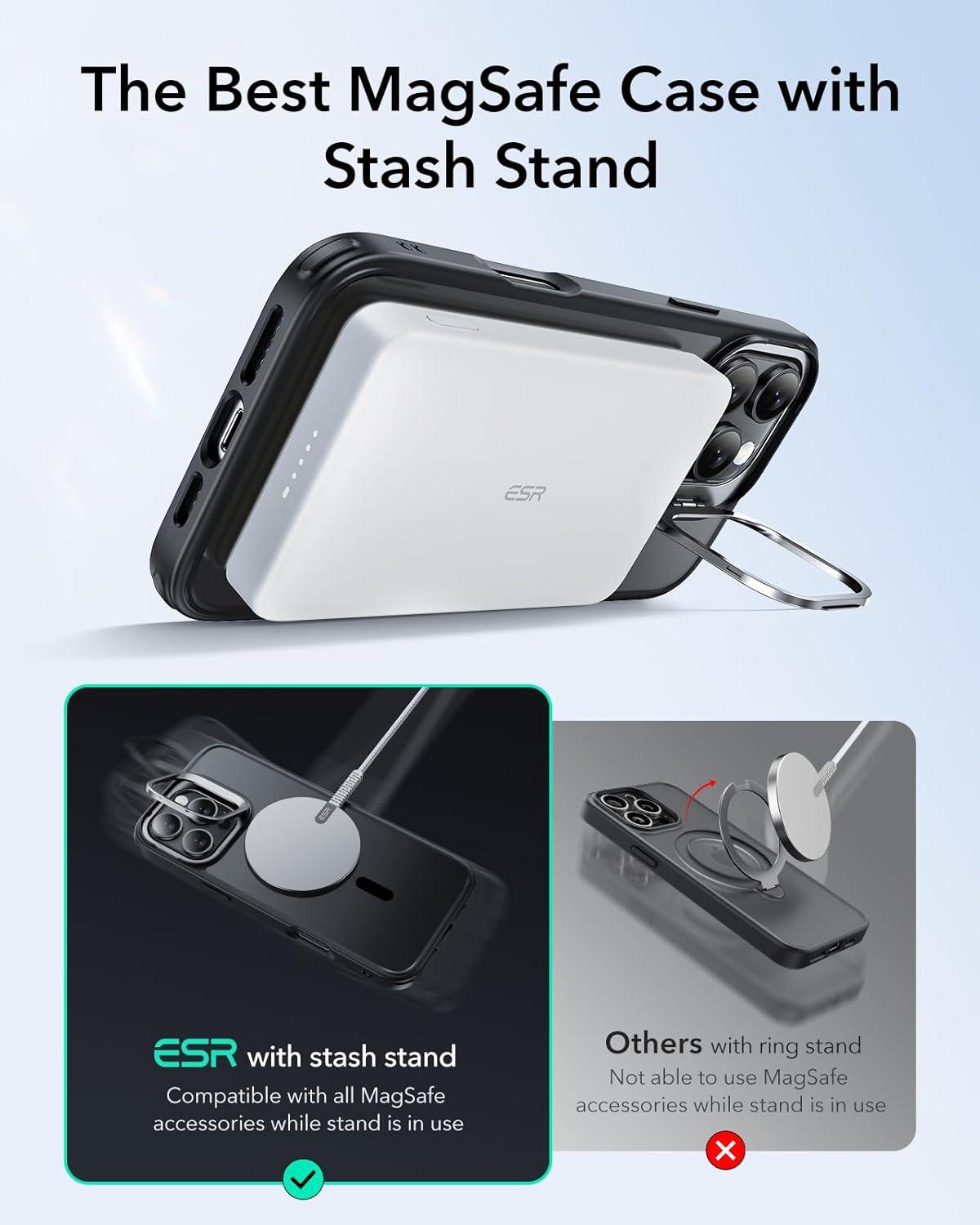 imageESR for iPhone 16 Plus Case Compatible with MilitaryGrade Protective Case Builtin Stash Stand Phone Case ScratchResistant Back Cover Classic Series Clear GreenCFrosted Black