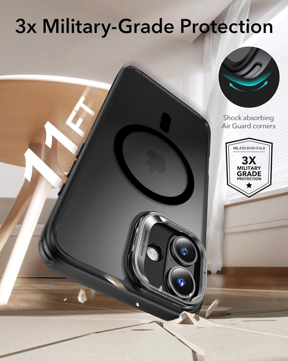 imageESR for iPhone 16 Plus Case Compatible with MilitaryGrade Protective Case Builtin Stash Stand Phone Case ScratchResistant Back Cover Classic Series Clear GreenCFrosted Black