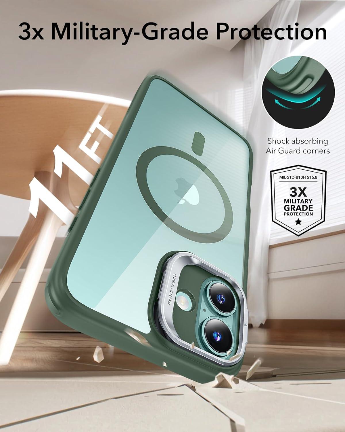 imageESR for iPhone 16 Plus Case Compatible with MilitaryGrade Protective Case Builtin Stash Stand Phone Case ScratchResistant Back Cover Classic Series Clear GreenBClear Green