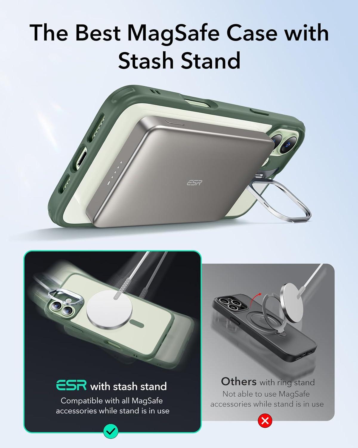 imageESR for iPhone 16 Plus Case Compatible with MilitaryGrade Protective Case Builtin Stash Stand Phone Case ScratchResistant Back Cover Classic Series Clear GreenBClear Green