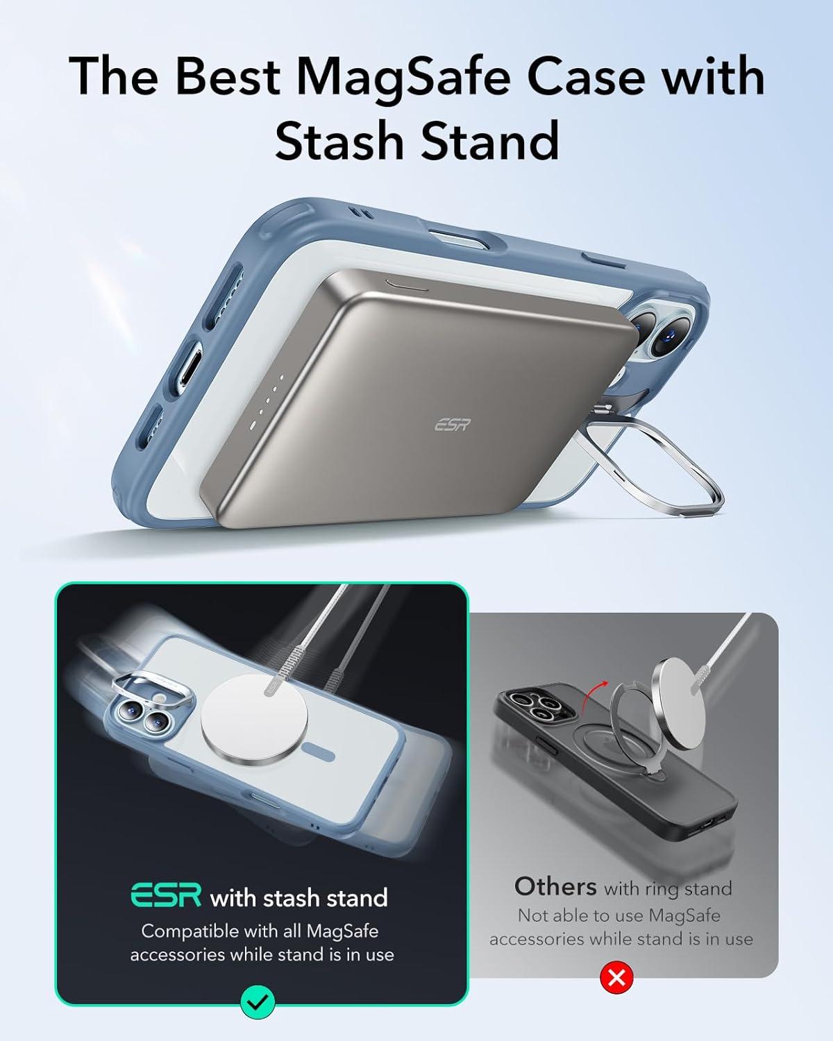 imageESR for iPhone 16 Plus Case Compatible with MilitaryGrade Protective Case Builtin Stash Stand Phone Case ScratchResistant Back Cover Classic Series Clear GreenBClear Blue