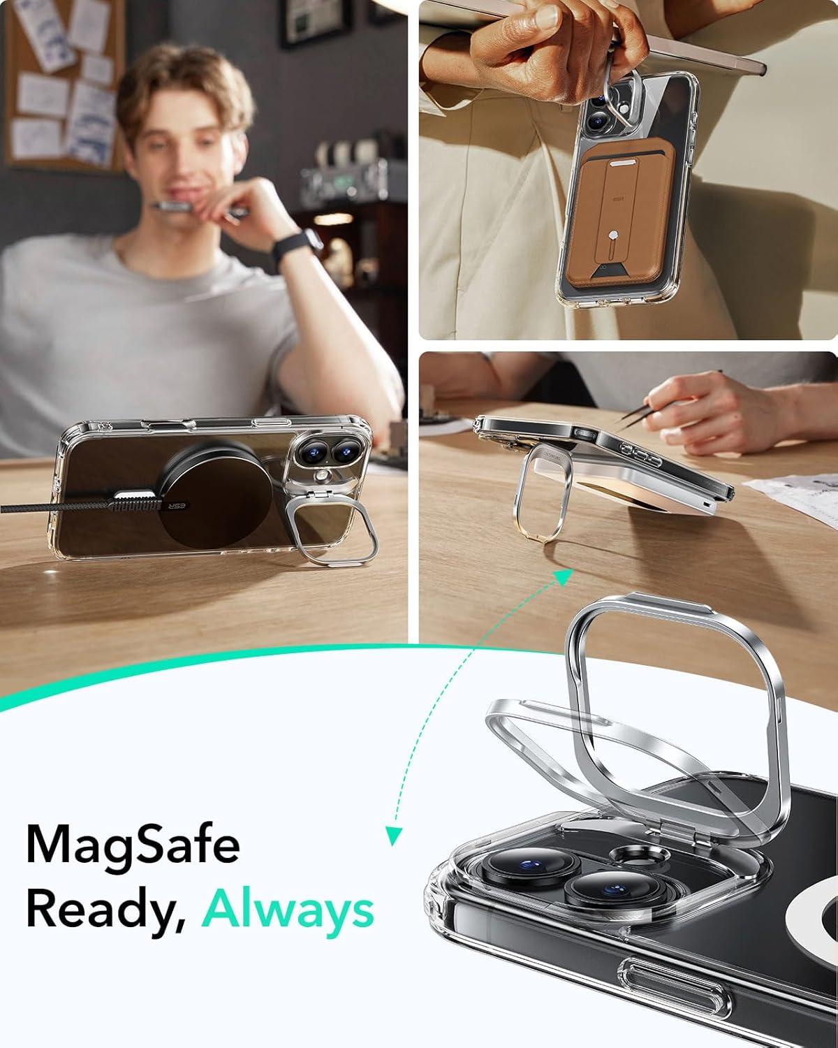 imageESR for iPhone 16 Plus Case Compatible with MilitaryGrade Protective Case Builtin Stash Stand Phone Case ScratchResistant Back Cover Classic Series Clear GreenAClear