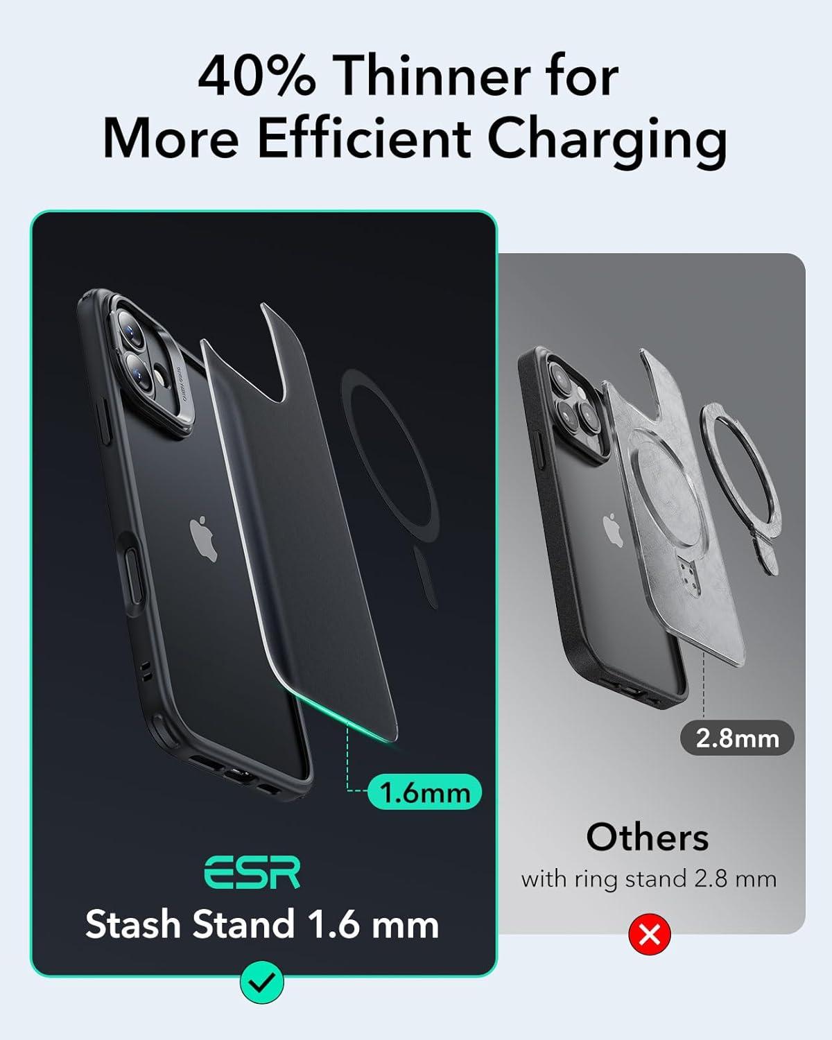 imageESR for iPhone 16 Plus Case Compatible with MilitaryGrade Protective Case Builtin Stash Stand Phone Case ScratchResistant Back Cover Classic Series Clear GreenCFrosted Black