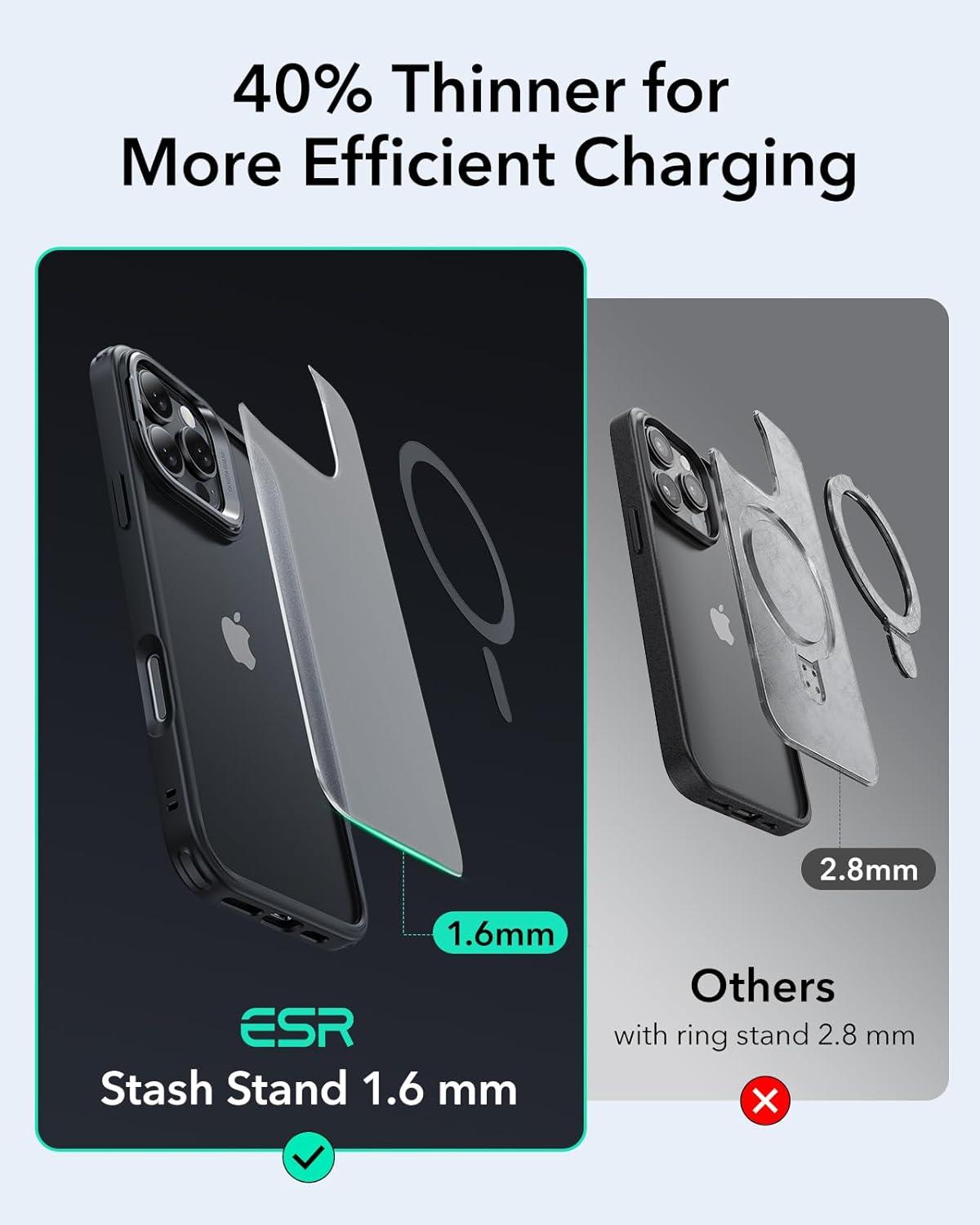 imageESR for iPhone 16 Plus Case Compatible with MilitaryGrade Protective Case Builtin Stash Stand Phone Case ScratchResistant Back Cover Classic Series Clear GreenCFrosted Black