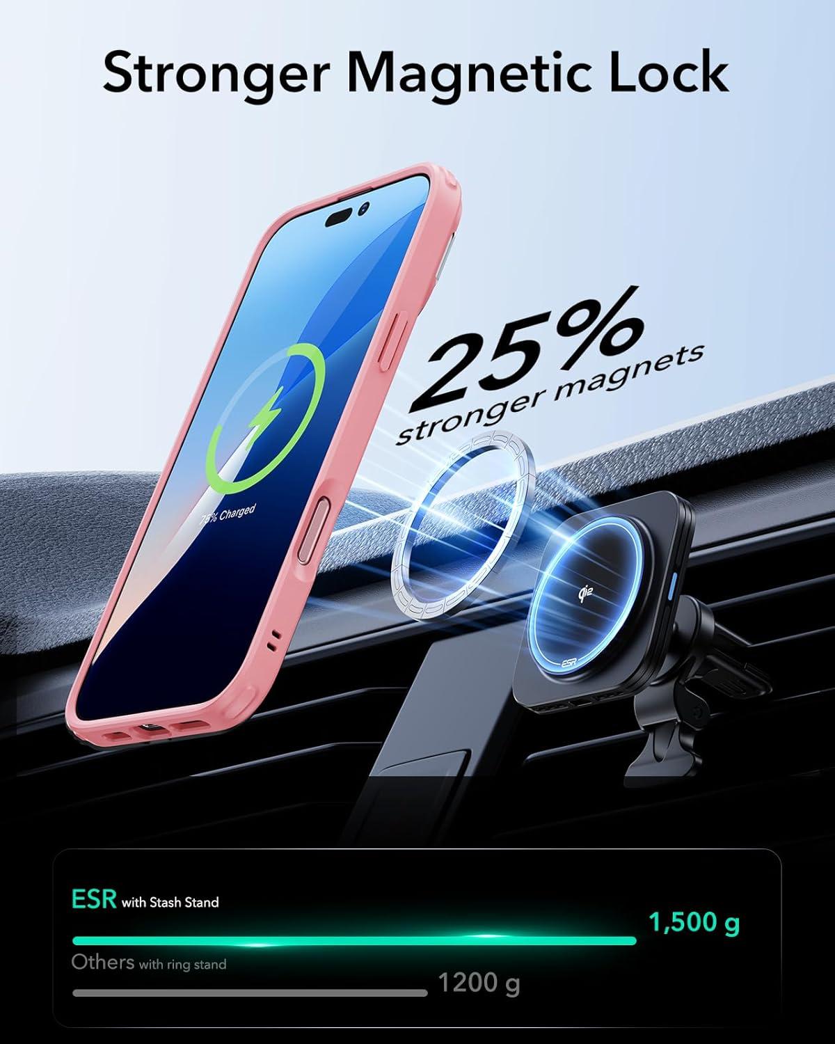 imageESR for iPhone 16 Plus Case Compatible with MilitaryGrade Protective Case Builtin Stash Stand Phone Case ScratchResistant Back Cover Classic Series Clear GreenCFrosted Pink