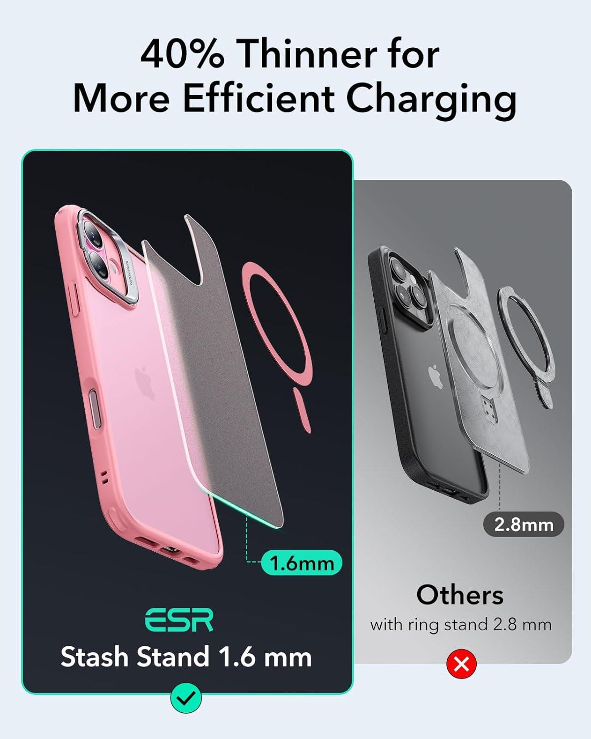 imageESR for iPhone 16 Plus Case Compatible with MilitaryGrade Protective Case Builtin Stash Stand Phone Case ScratchResistant Back Cover Classic Series Clear GreenCFrosted Pink