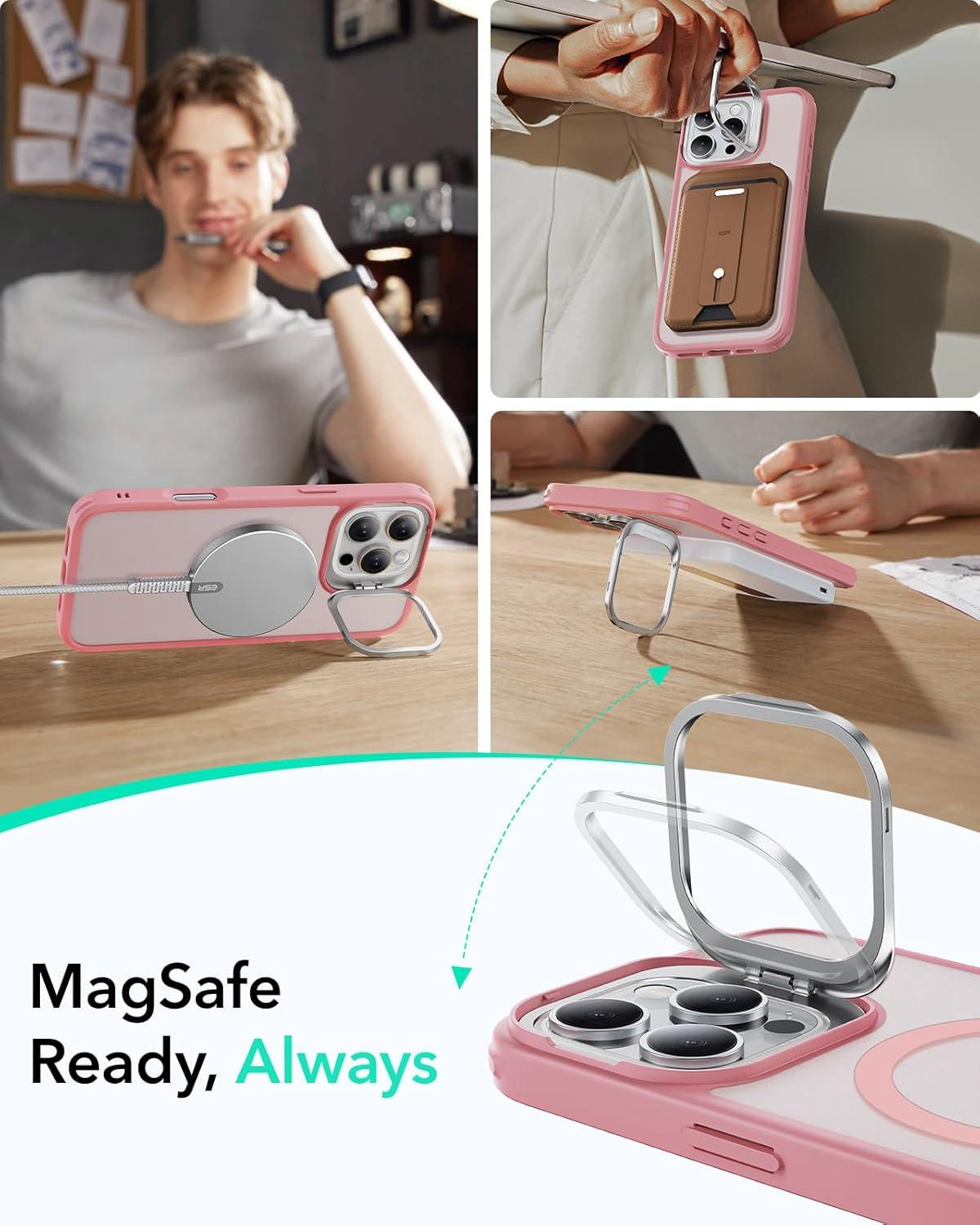 imageESR for iPhone 16 Plus Case Compatible with MilitaryGrade Protective Case Builtin Stash Stand Phone Case ScratchResistant Back Cover Classic Series Clear GreenCFrosted Pink