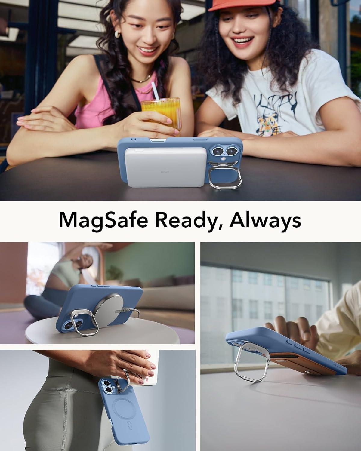 imageESR for iPhone 16 Plus Case Compatible with MilitaryGrade Protective Case Builtin Stash Stand Phone Case ScratchResistant Back Cover Classic Series Clear GreenDLight Blue