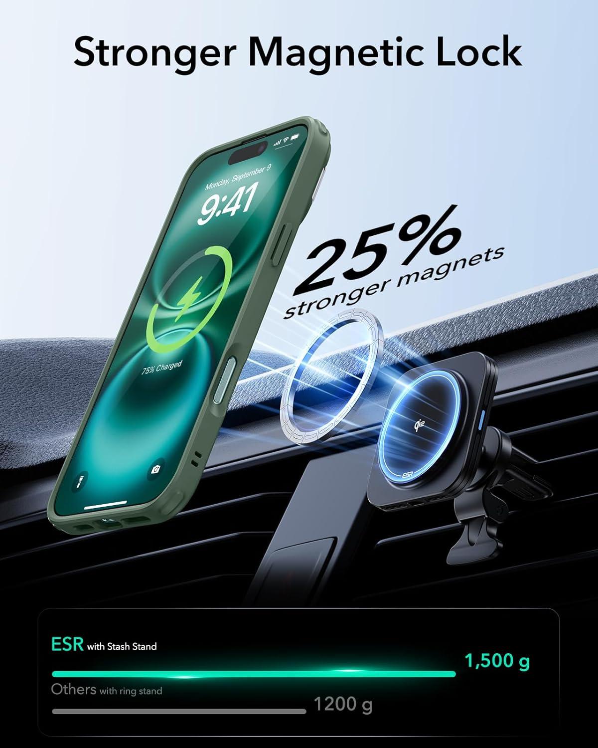 imageESR for iPhone 16 Plus Case Compatible with MilitaryGrade Protective Case Builtin Stash Stand Phone Case ScratchResistant Back Cover Classic Series Clear GreenBClear Green