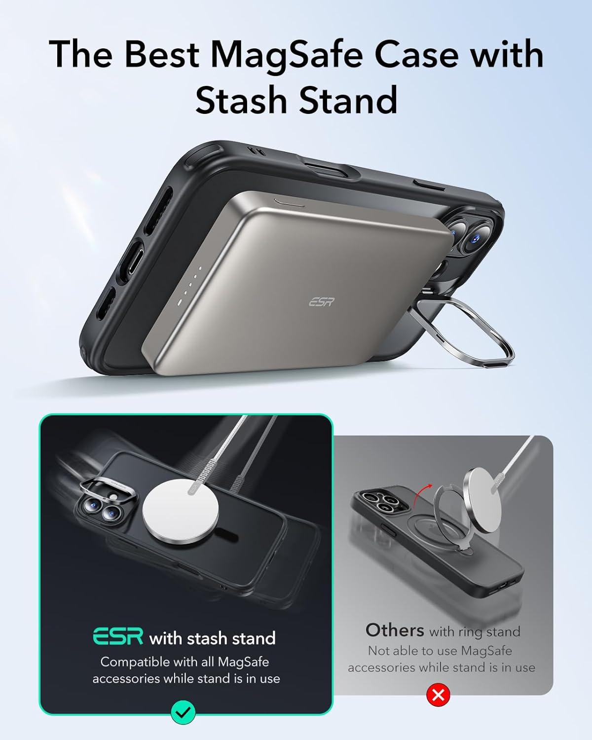 imageESR for iPhone 16 Plus Case Compatible with MilitaryGrade Protective Case Builtin Stash Stand Phone Case ScratchResistant Back Cover Classic Series Clear GreenCFrosted Black