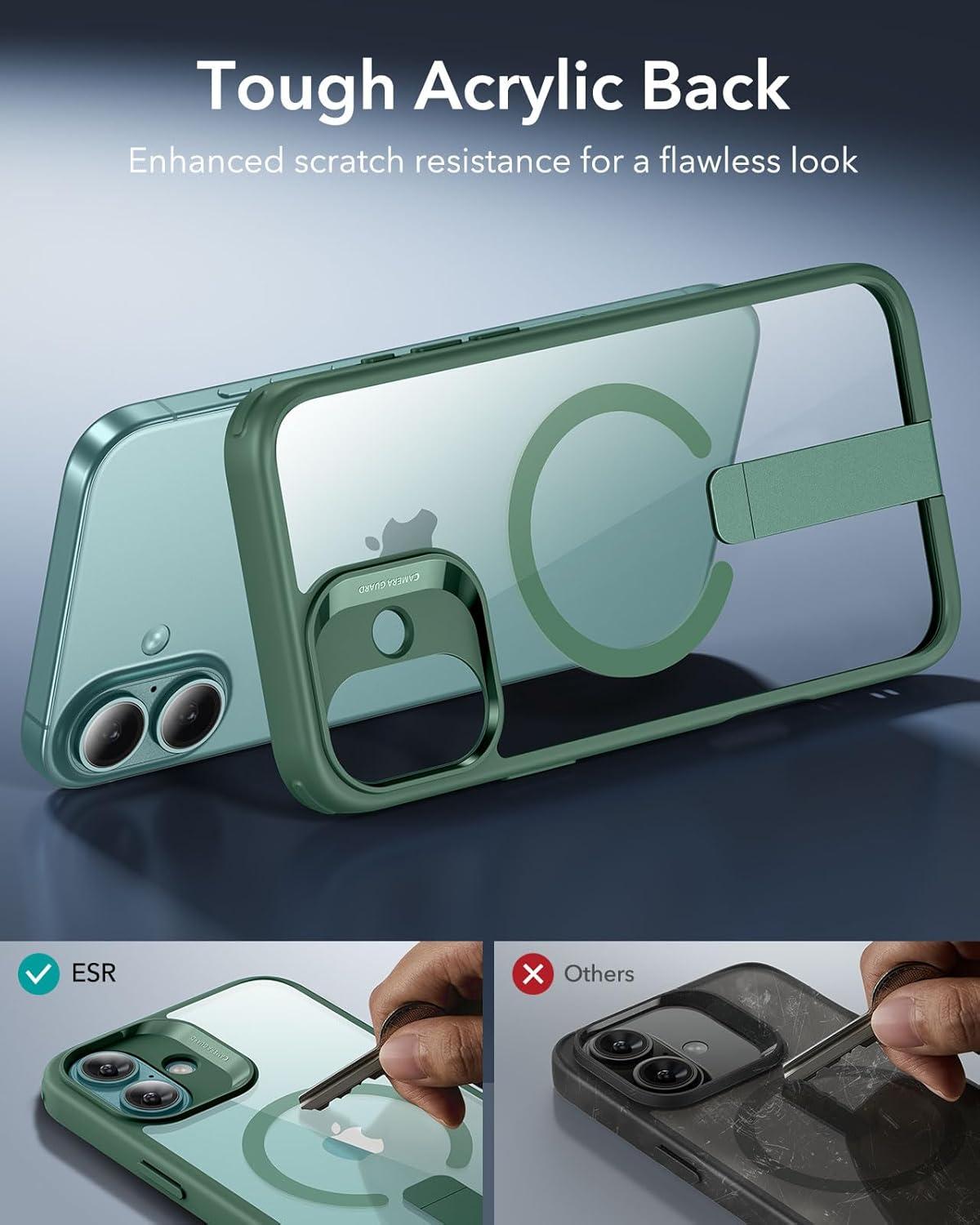 imageESR for iPhone 16 Plus Case Compatible with MilitaryGrade Protective Case Builtin Stash Stand Phone Case ScratchResistant Back Cover Classic Series Clear GreenEGreen