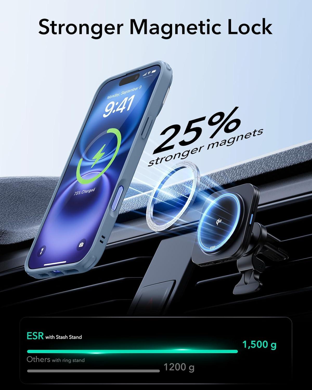 imageESR for iPhone 16 Plus Case Compatible with MilitaryGrade Protective Case Builtin Stash Stand Phone Case ScratchResistant Back Cover Classic Series Clear GreenBClear Blue