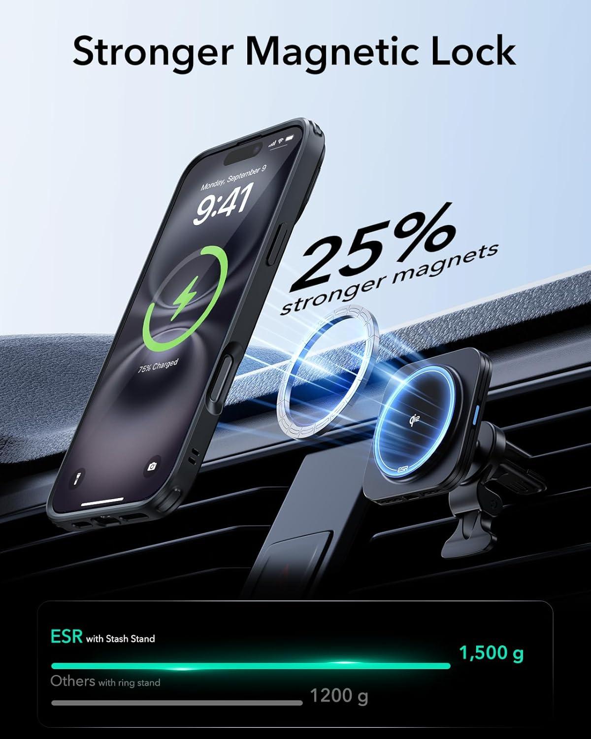 imageESR for iPhone 16 Plus Case Compatible with MilitaryGrade Protective Case Builtin Stash Stand Phone Case ScratchResistant Back Cover Classic Series Clear GreenCFrosted Black