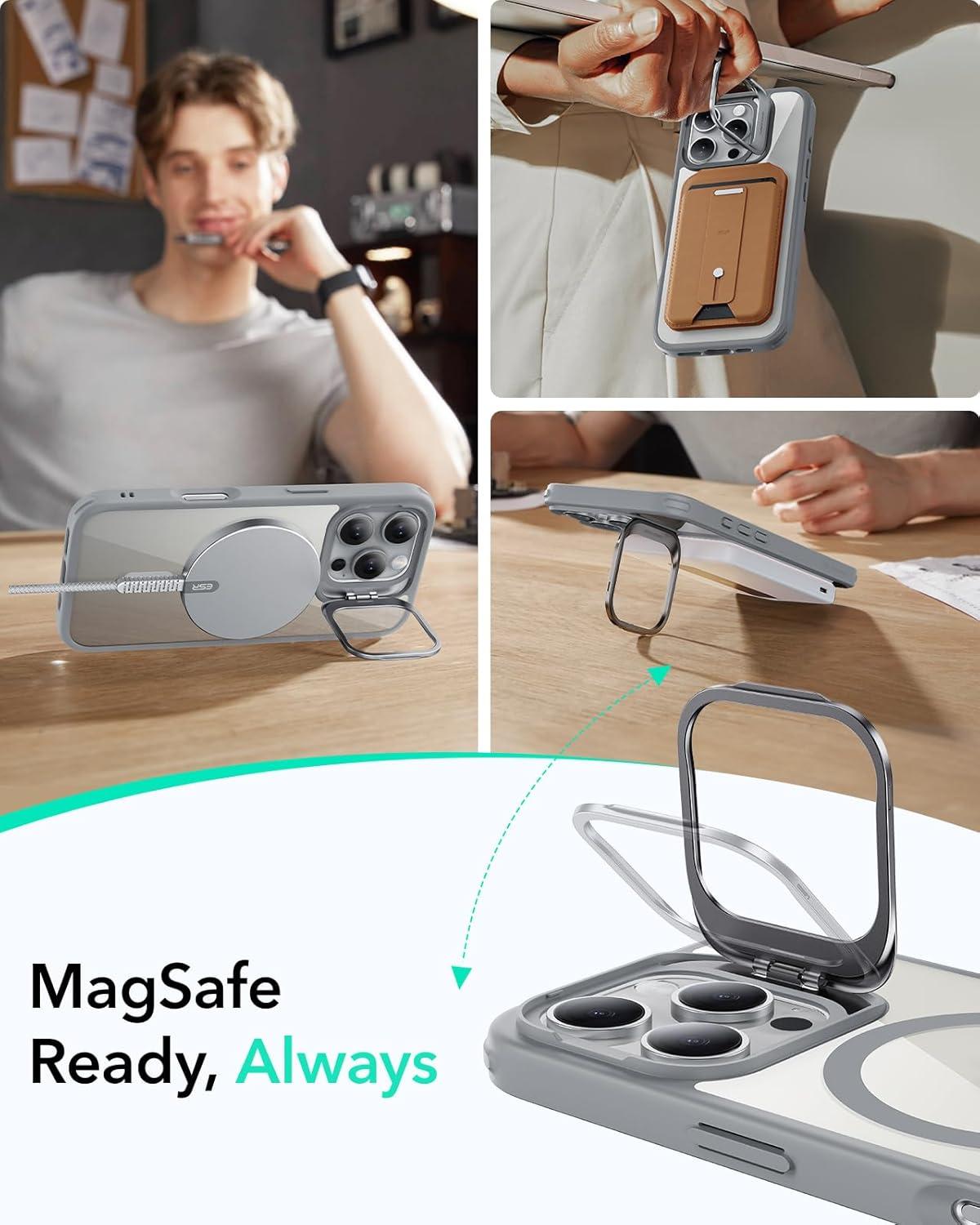 imageESR for iPhone 16 Plus Case Compatible with MilitaryGrade Protective Case Builtin Stash Stand Phone Case ScratchResistant Back Cover Classic Series Clear GreenBClear Grey