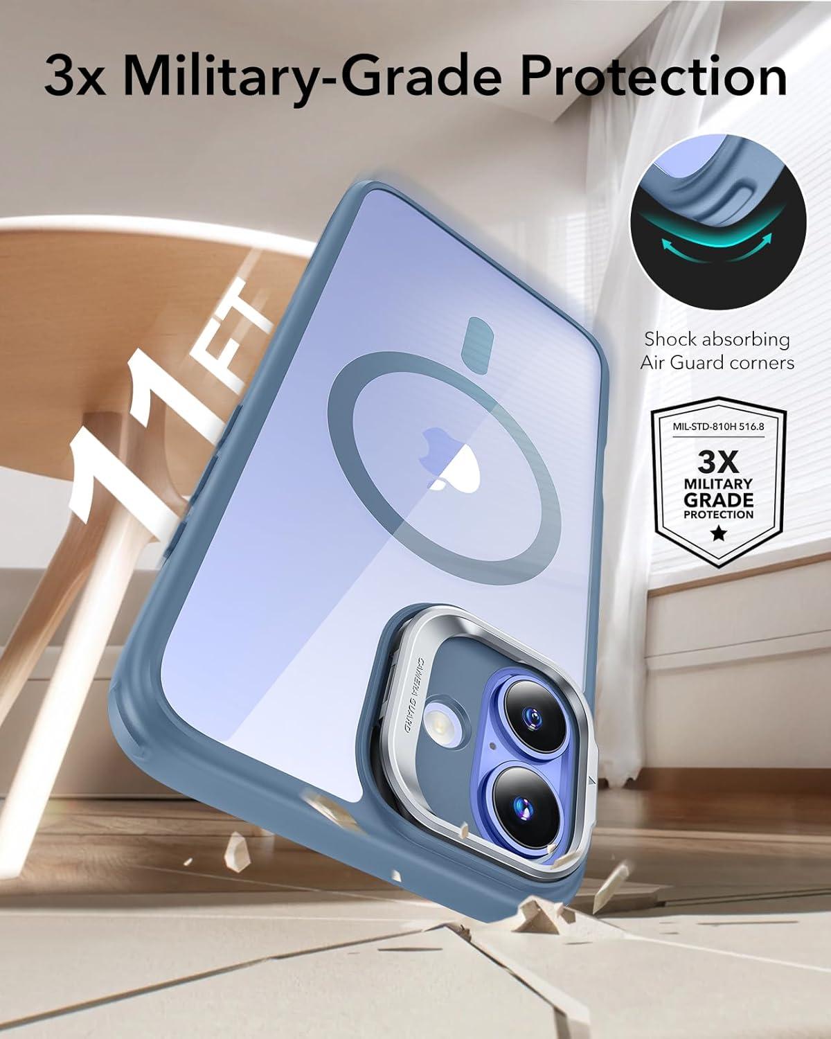 imageESR for iPhone 16 Plus Case Compatible with MilitaryGrade Protective Case Builtin Stash Stand Phone Case ScratchResistant Back Cover Classic Series Clear GreenBClear Blue