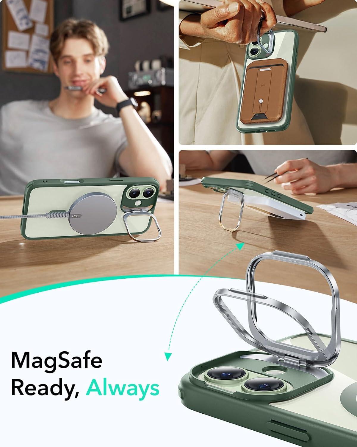 imageESR for iPhone 16 Plus Case Compatible with MilitaryGrade Protective Case Builtin Stash Stand Phone Case ScratchResistant Back Cover Classic Series Clear GreenBClear Green