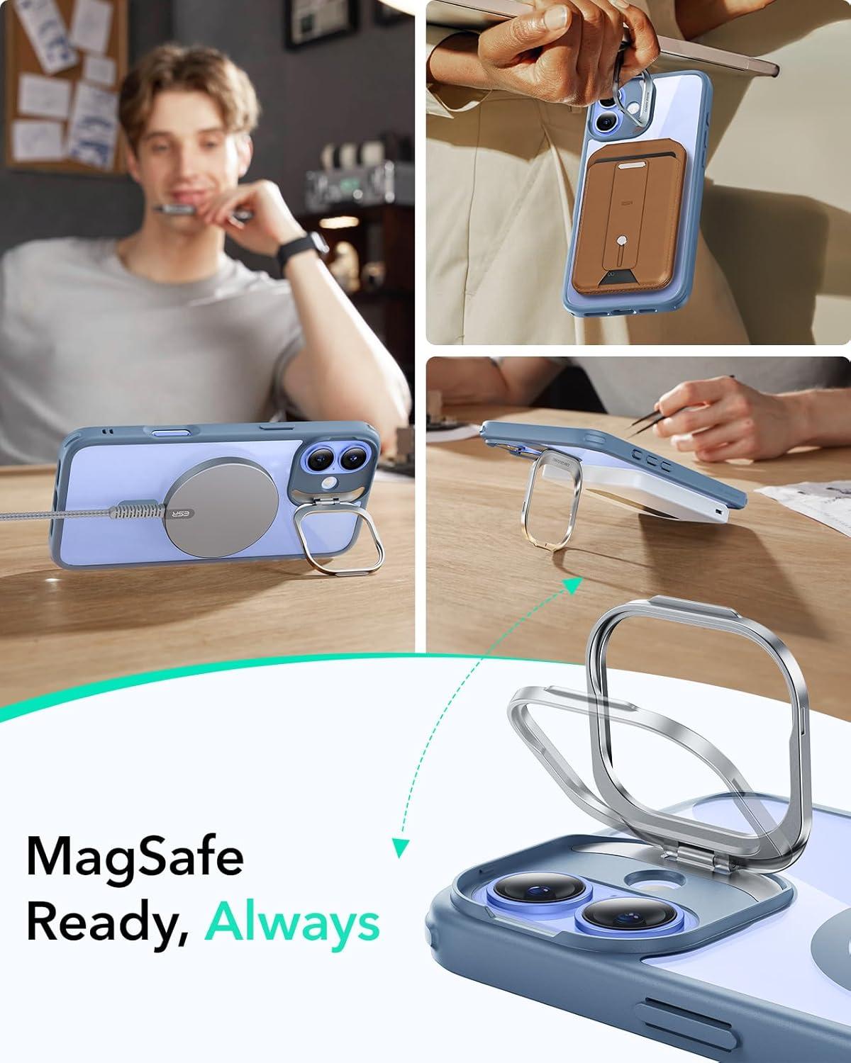 imageESR for iPhone 16 Plus Case Compatible with MilitaryGrade Protective Case Builtin Stash Stand Phone Case ScratchResistant Back Cover Classic Series Clear GreenBClear Blue