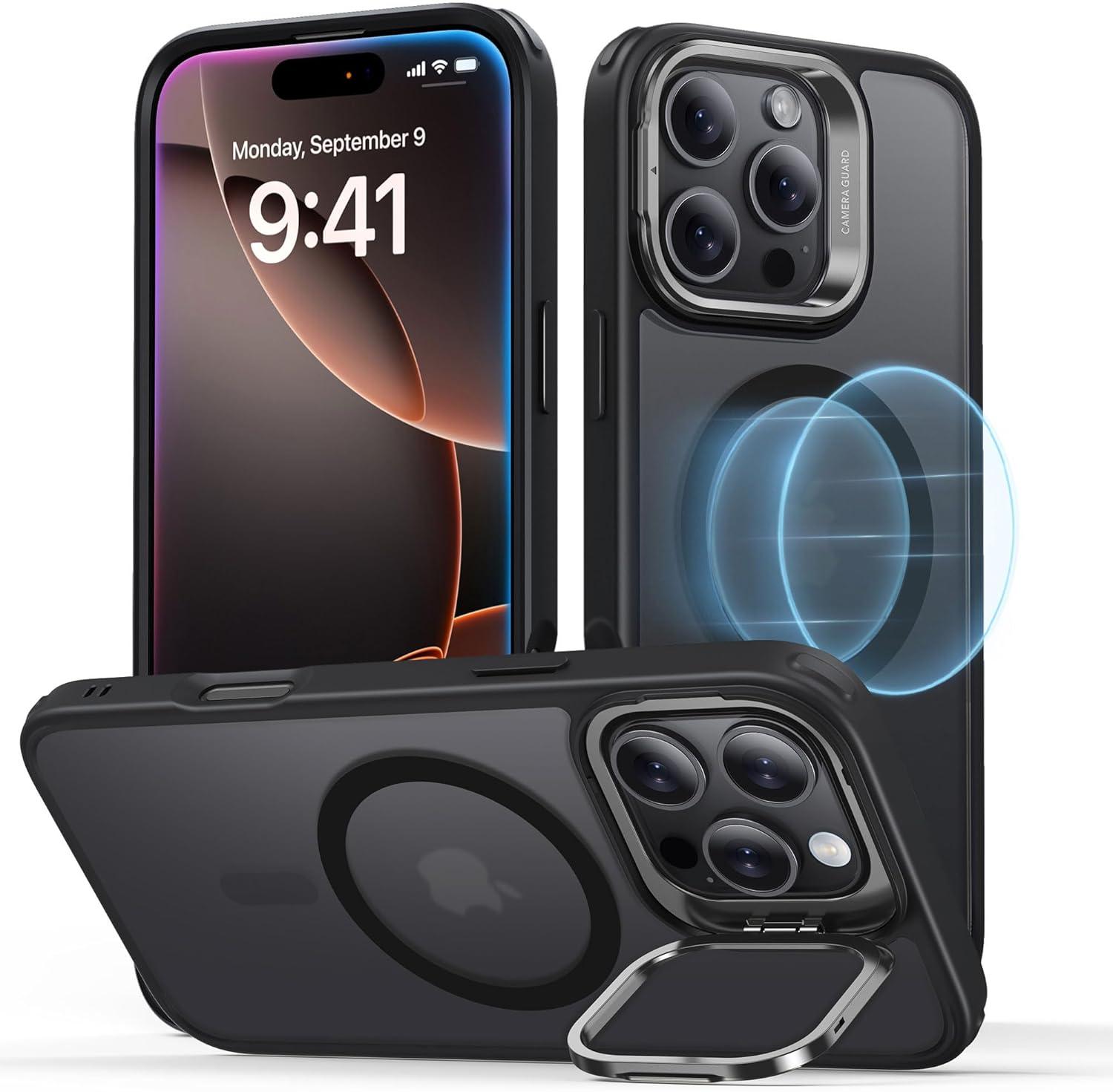 imageESR for iPhone 16 Plus Case Compatible with MilitaryGrade Protective Case Builtin Stash Stand Phone Case ScratchResistant Back Cover Classic Series Clear GreenCFrosted Black