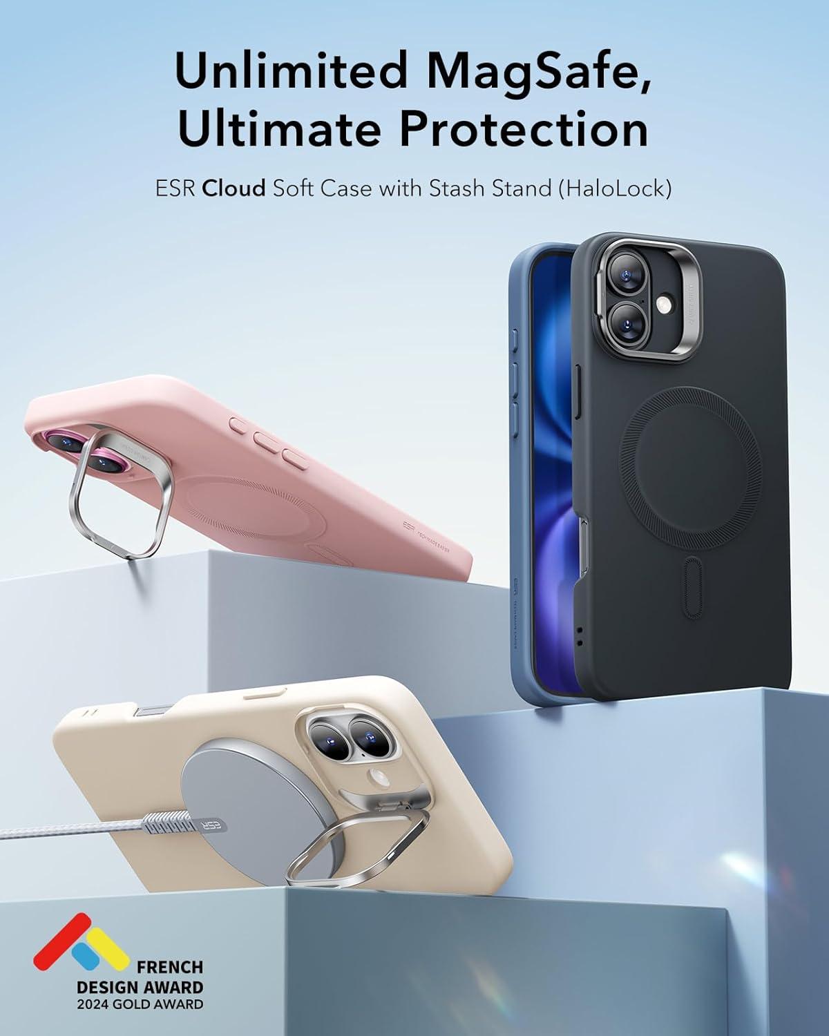 imageESR for iPhone 16 Plus Case Compatible with MilitaryGrade Protective Case Builtin Stash Stand Phone Case ScratchResistant Back Cover Classic Series Clear GreenDLight Blue