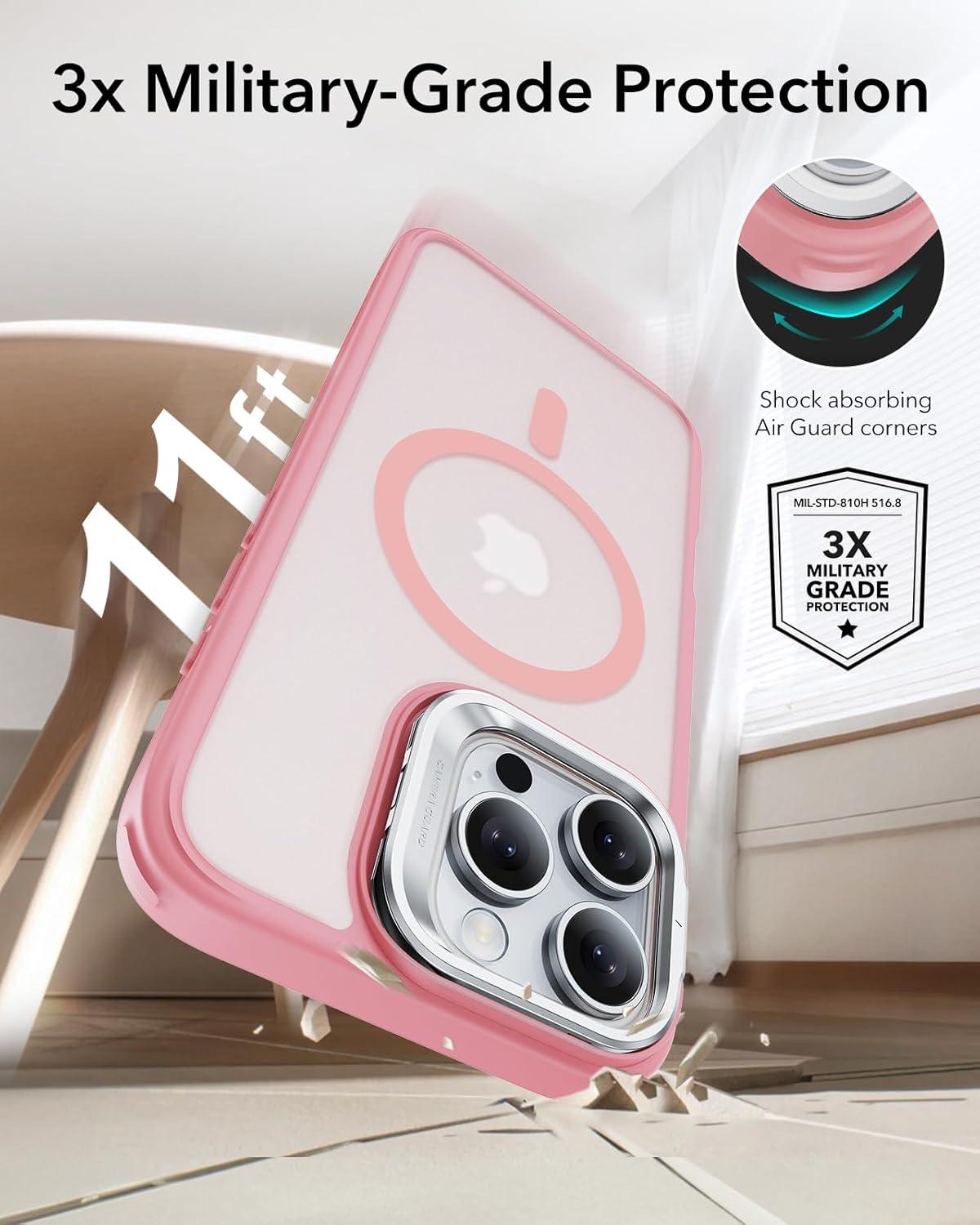 imageESR for iPhone 16 Plus Case Compatible with MilitaryGrade Protective Case Builtin Stash Stand Phone Case ScratchResistant Back Cover Classic Series Clear GreenCFrosted Pink