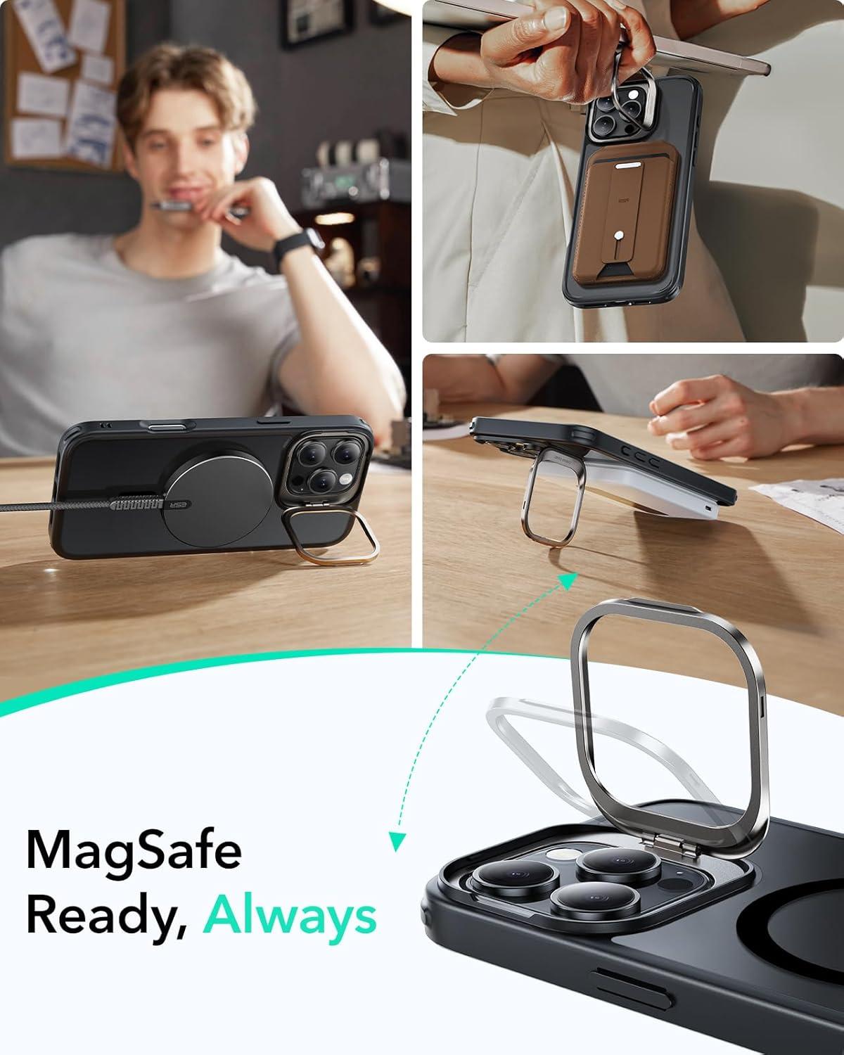 imageESR for iPhone 16 Plus Case Compatible with MilitaryGrade Protective Case Builtin Stash Stand Phone Case ScratchResistant Back Cover Classic Series Clear GreenCFrosted Black