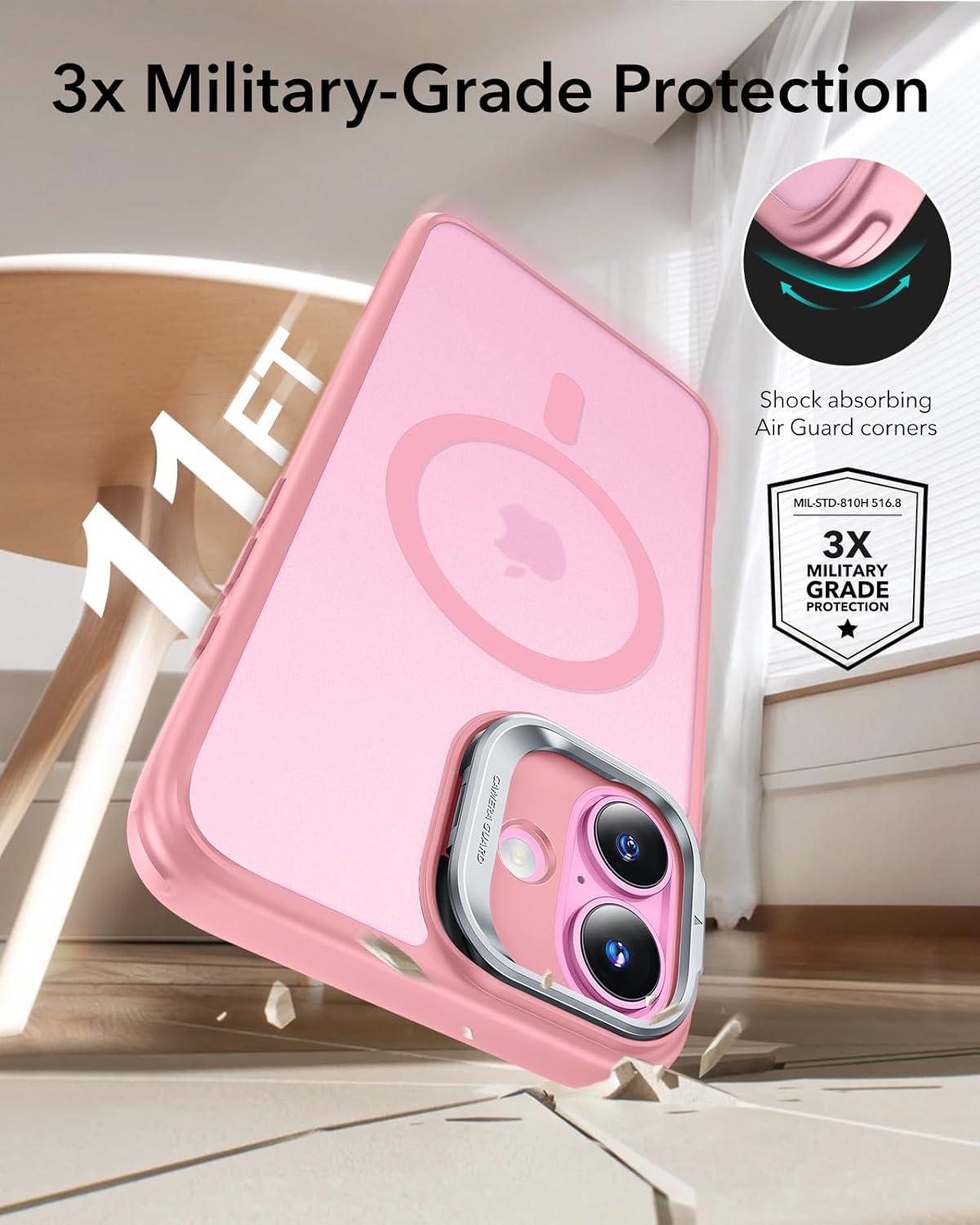 imageESR for iPhone 16 Plus Case Compatible with MilitaryGrade Protective Case Builtin Stash Stand Phone Case ScratchResistant Back Cover Classic Series Clear GreenCFrosted Pink