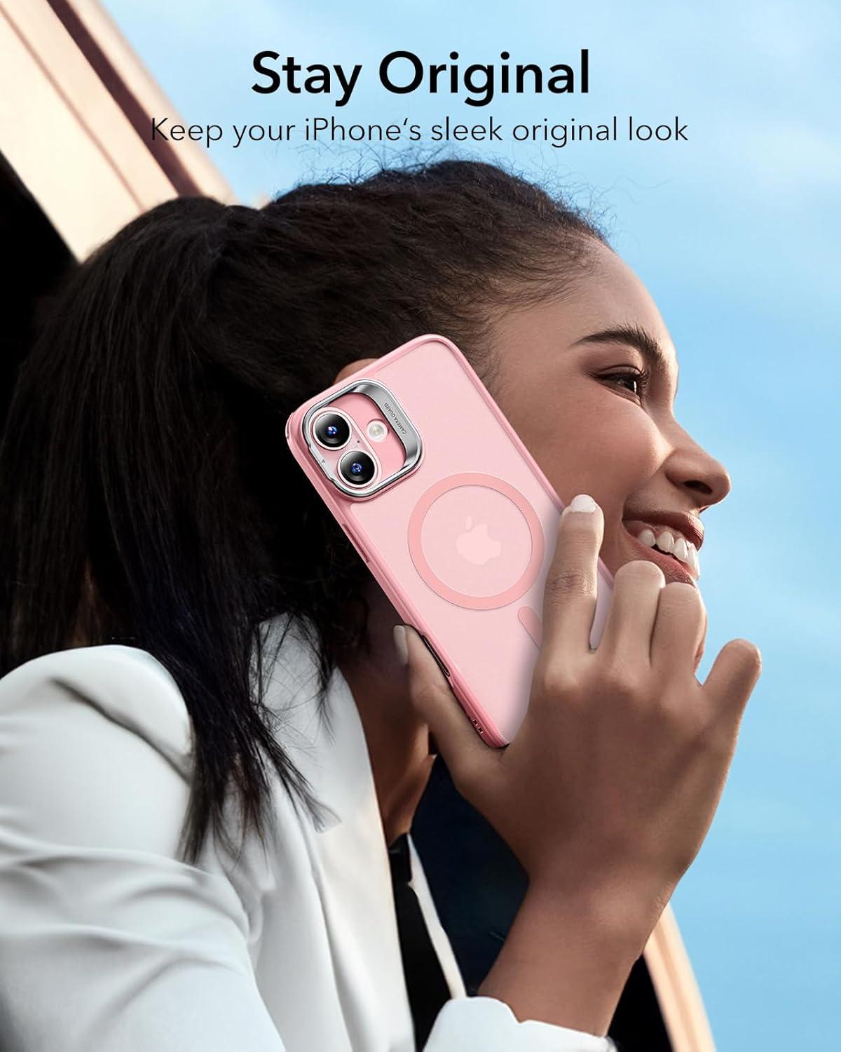 imageESR for iPhone 16 Plus Case Compatible with MilitaryGrade Protective Case Builtin Stash Stand Phone Case ScratchResistant Back Cover Classic Series Clear GreenCFrosted Pink