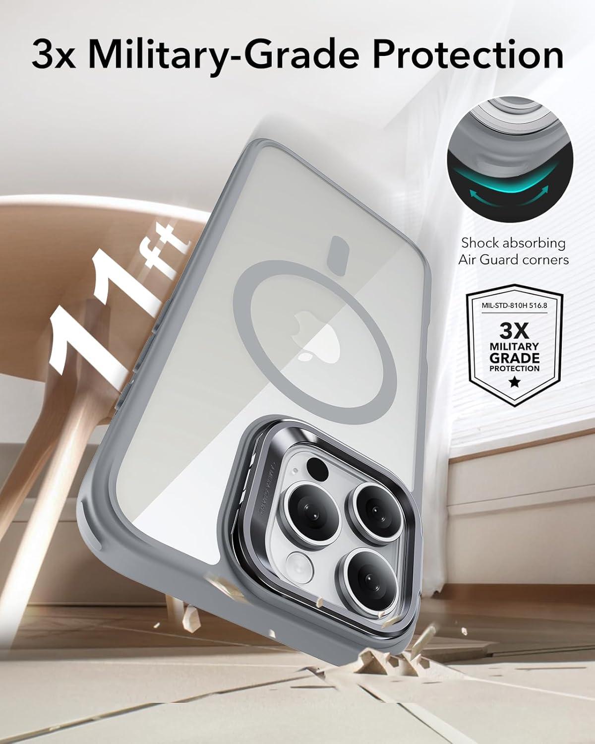 imageESR for iPhone 16 Plus Case Compatible with MilitaryGrade Protective Case Builtin Stash Stand Phone Case ScratchResistant Back Cover Classic Series Clear GreenBClear Grey