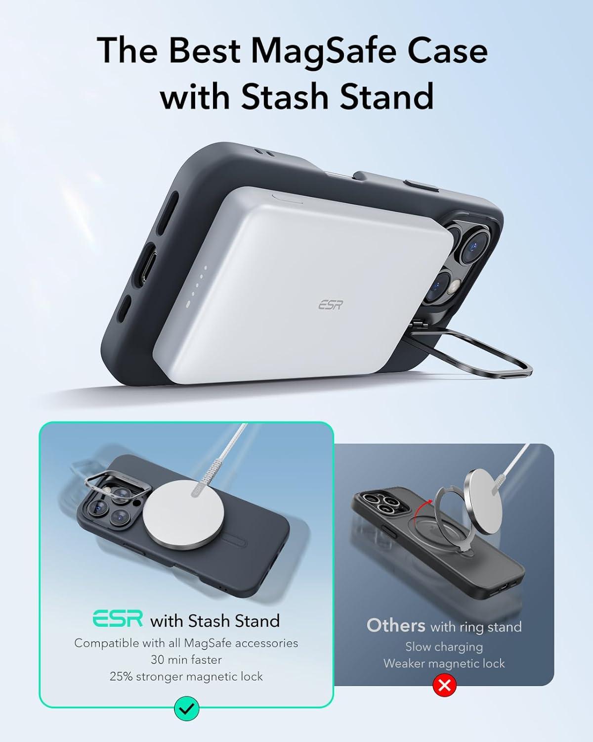 imageESR for iPhone 16 Plus Case Compatible with MilitaryGrade Protective Case Builtin Stash Stand Phone Case ScratchResistant Back Cover Classic Series Clear GreenDBlack