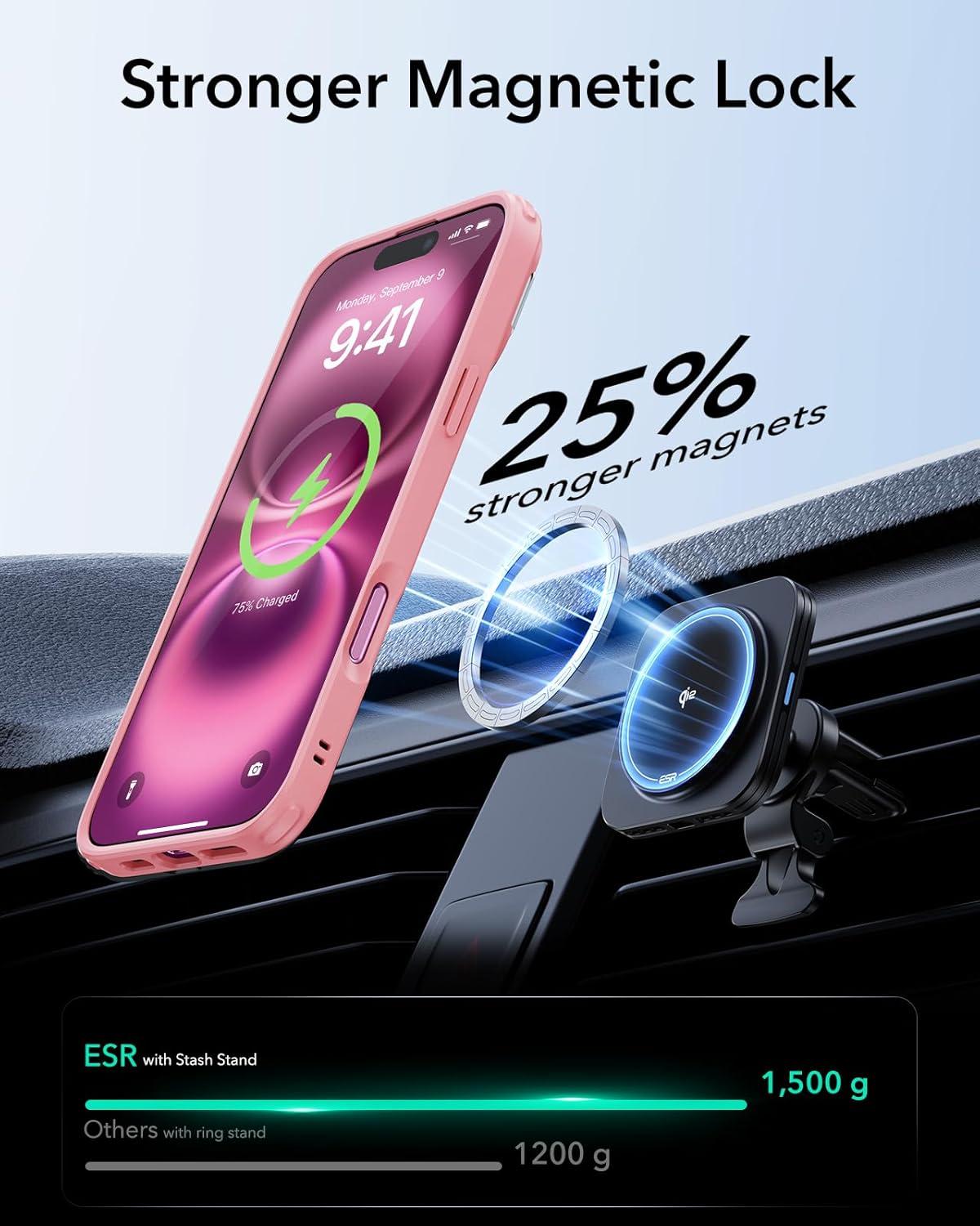 imageESR for iPhone 16 Plus Case Compatible with MilitaryGrade Protective Case Builtin Stash Stand Phone Case ScratchResistant Back Cover Classic Series Clear GreenCFrosted Pink