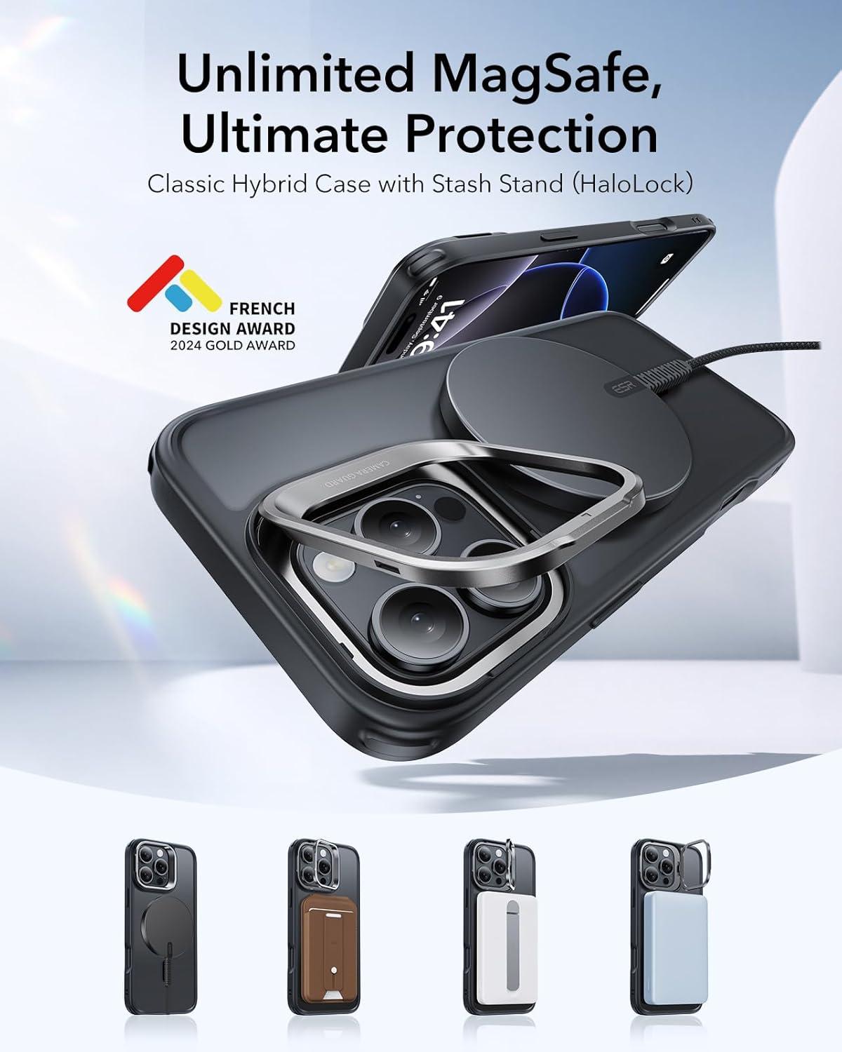 imageESR for iPhone 16 Plus Case Compatible with MilitaryGrade Protective Case Builtin Stash Stand Phone Case ScratchResistant Back Cover Classic Series Clear GreenCFrosted Black