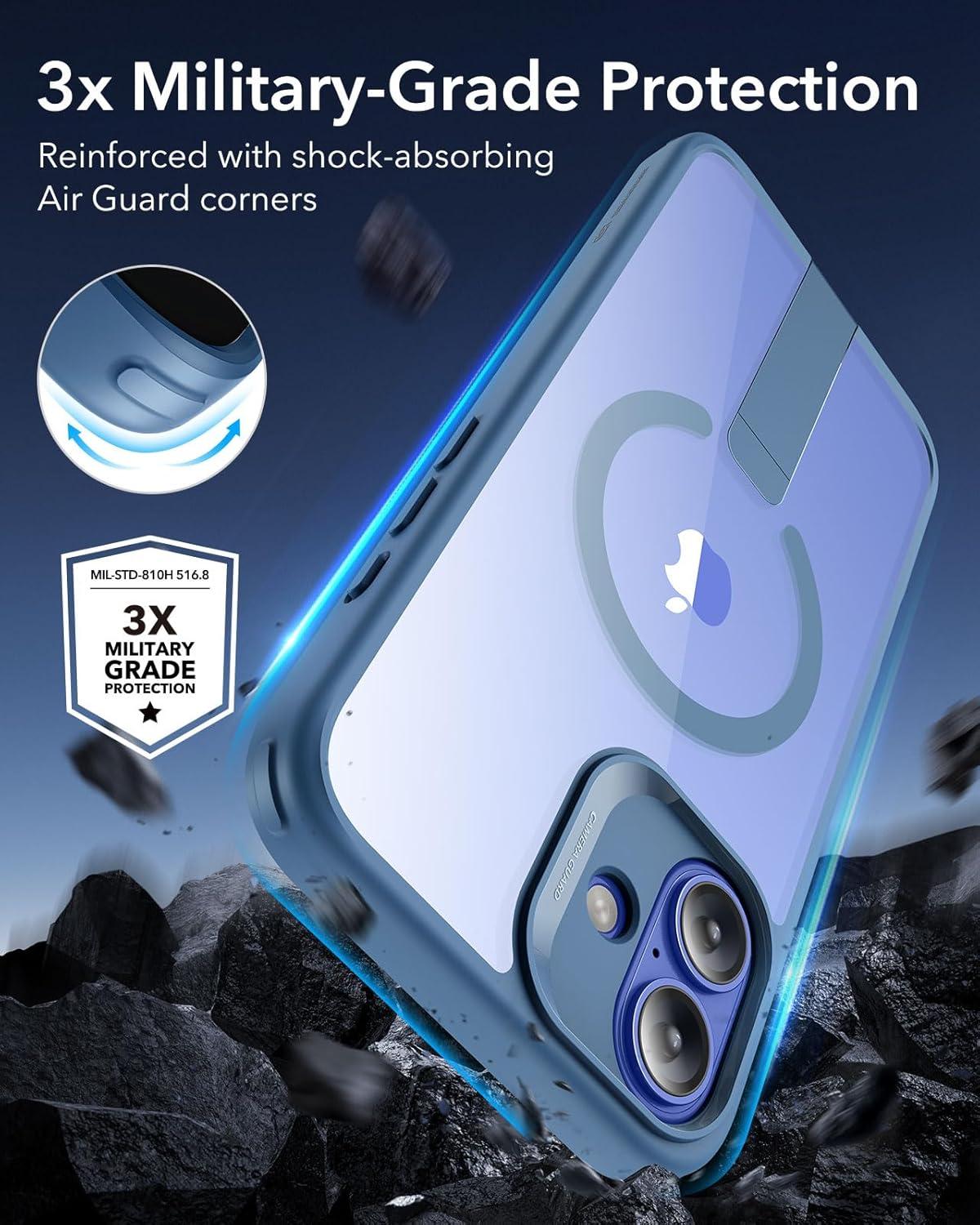 imageESR for iPhone 16 Plus Case Compatible with MilitaryGrade Protective Case Builtin Stash Stand Phone Case ScratchResistant Back Cover Classic Series Clear GreenEBlue