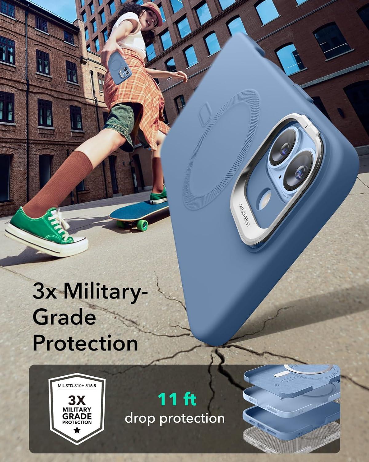 imageESR for iPhone 16 Plus Case Compatible with MilitaryGrade Protective Case Builtin Stash Stand Phone Case ScratchResistant Back Cover Classic Series Clear GreenDLight Blue