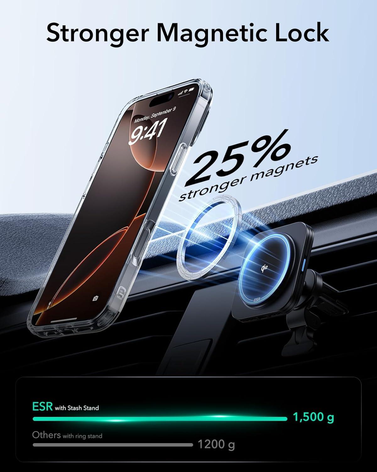 imageESR for iPhone 16 Plus Case Compatible with MilitaryGrade Protective Case Builtin Stash Stand Phone Case ScratchResistant Back Cover Classic Series Clear GreenAClear