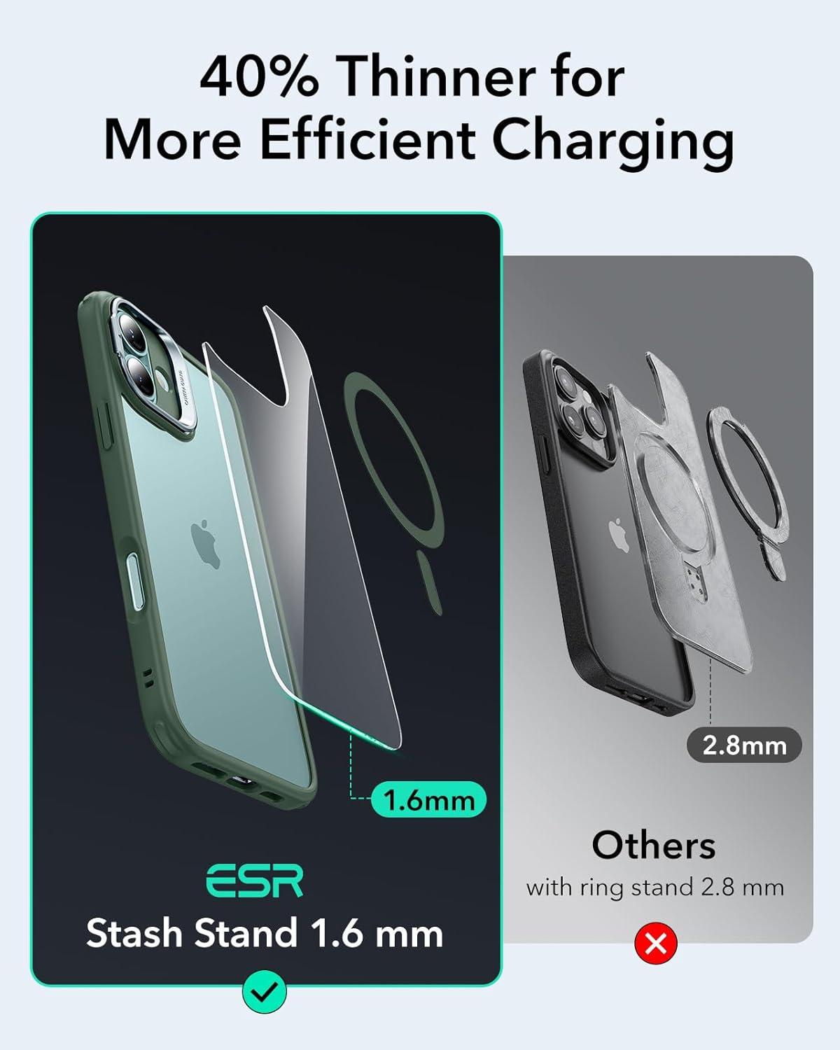 imageESR for iPhone 16 Plus Case Compatible with MilitaryGrade Protective Case Builtin Stash Stand Phone Case ScratchResistant Back Cover Classic Series Clear GreenBClear Green