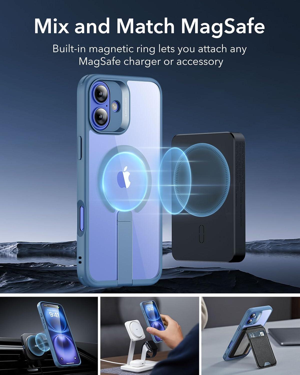 imageESR for iPhone 16 Plus Case Compatible with MilitaryGrade Protective Case Builtin Stash Stand Phone Case ScratchResistant Back Cover Classic Series Clear GreenEBlue