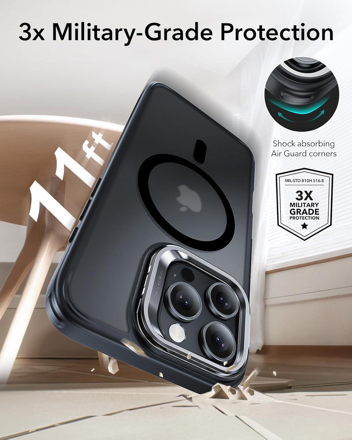 imageESR for iPhone 16 Plus Case Compatible with MilitaryGrade Protective Case Builtin Stash Stand Phone Case ScratchResistant Back Cover Classic Series Clear GreenCFrosted Black