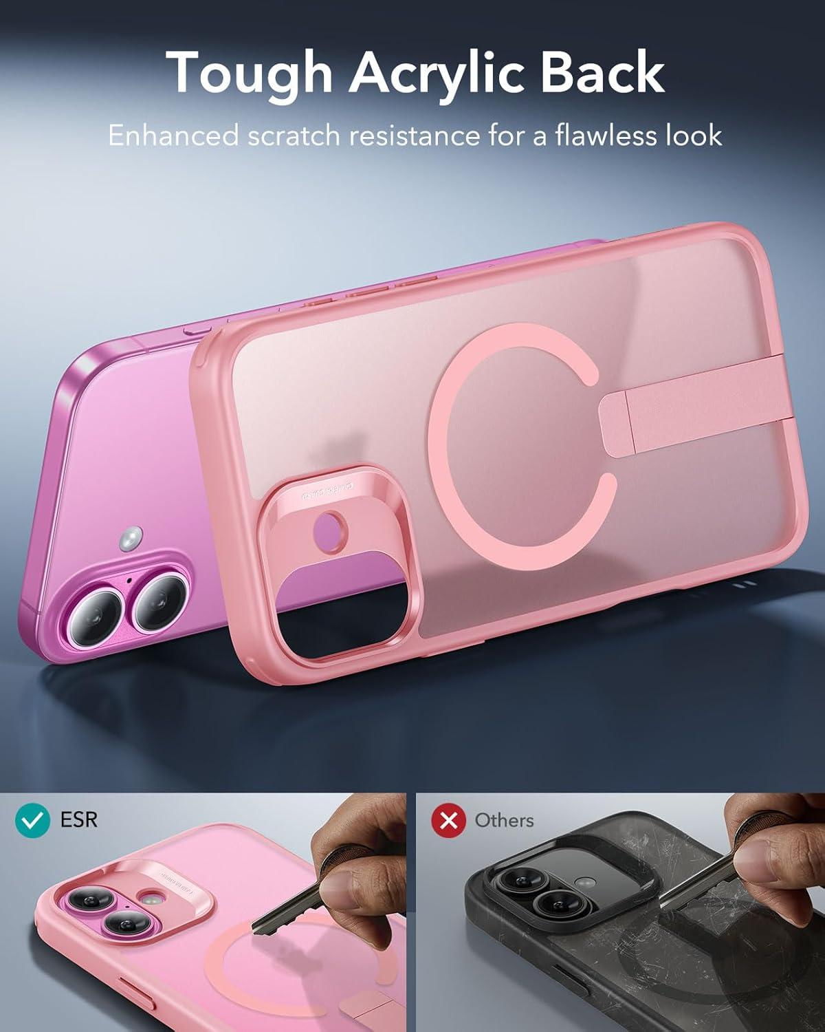 imageESR for iPhone 16 Plus Case Compatible with MilitaryGrade Protective Case Builtin Stash Stand Phone Case ScratchResistant Back Cover Classic Series Clear GreenEPink