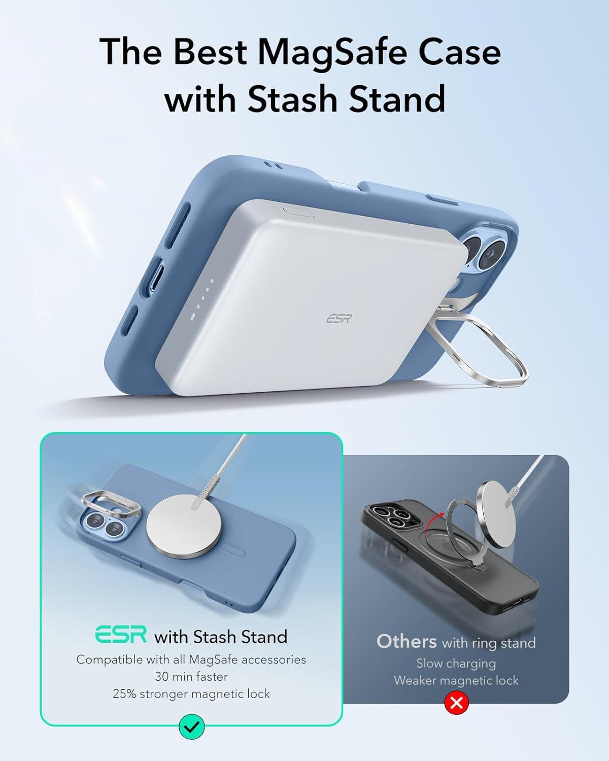 imageESR for iPhone 16 Plus Case Compatible with MilitaryGrade Protective Case Builtin Stash Stand Phone Case ScratchResistant Back Cover Classic Series Clear GreenDLight Blue