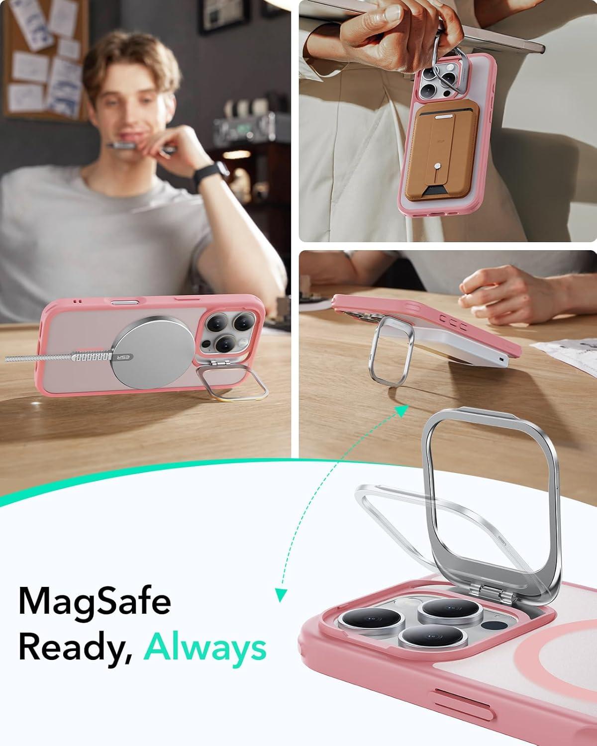 imageESR for iPhone 16 Plus Case Compatible with MilitaryGrade Protective Case Builtin Stash Stand Phone Case ScratchResistant Back Cover Classic Series Clear GreenCFrosted Pink