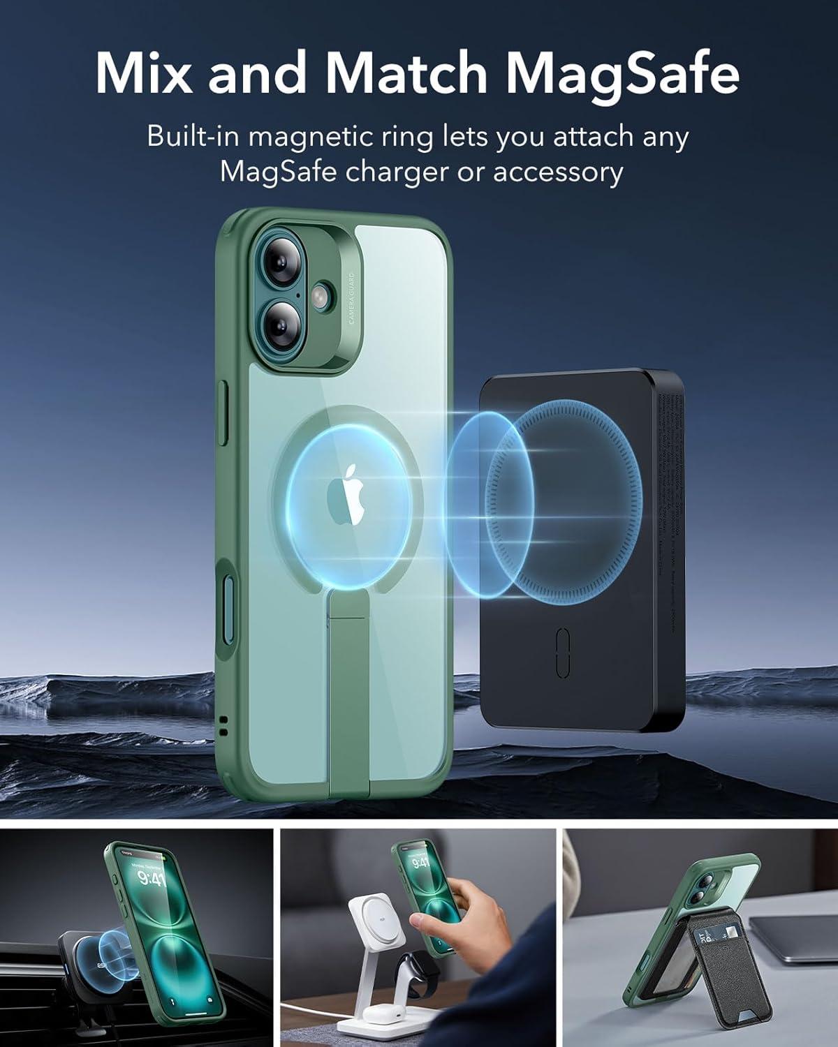 imageESR for iPhone 16 Plus Case Compatible with MilitaryGrade Protective Case Builtin Stash Stand Phone Case ScratchResistant Back Cover Classic Series Clear GreenEGreen