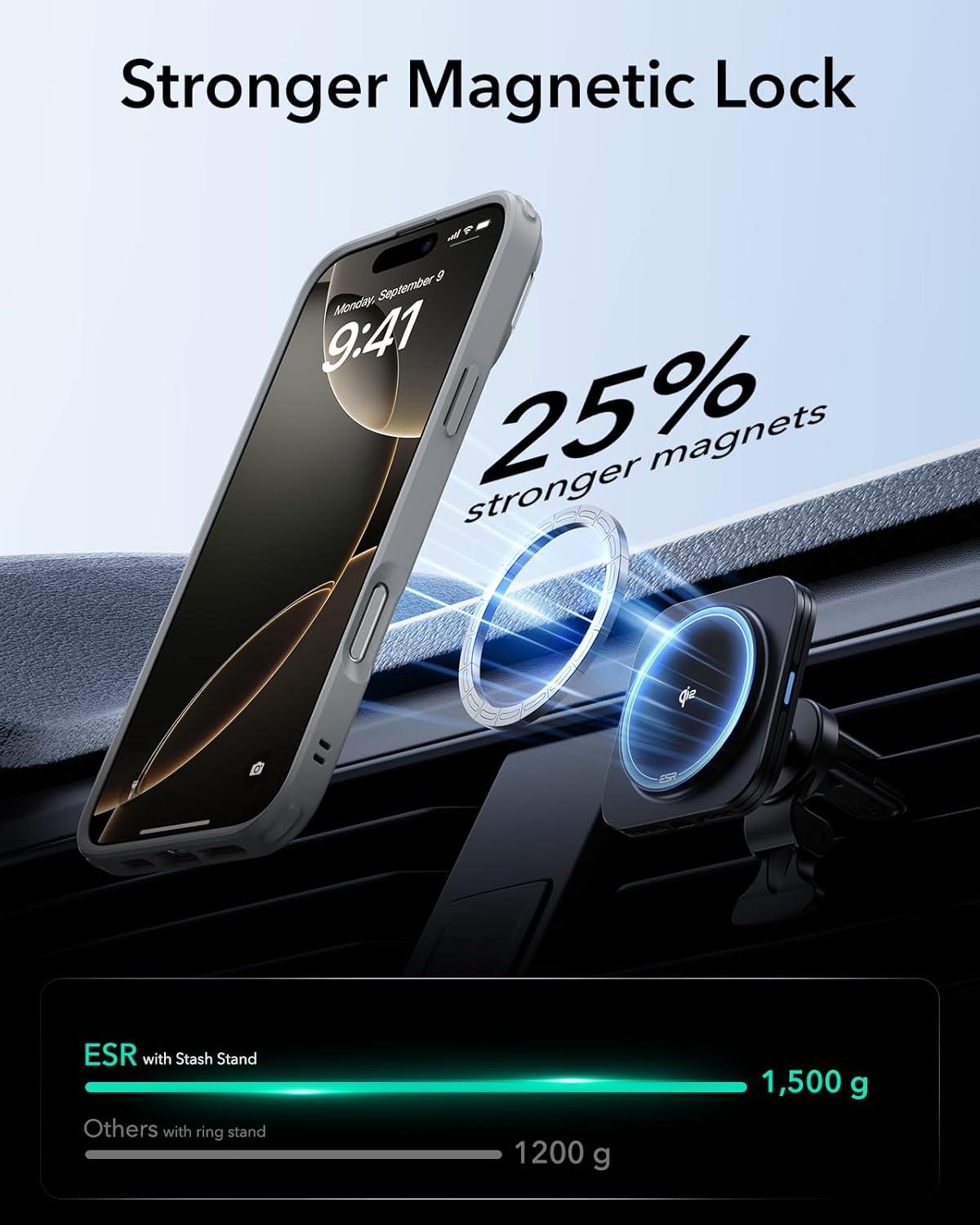 imageESR for iPhone 16 Plus Case Compatible with MilitaryGrade Protective Case Builtin Stash Stand Phone Case ScratchResistant Back Cover Classic Series Clear GreenBClear Grey